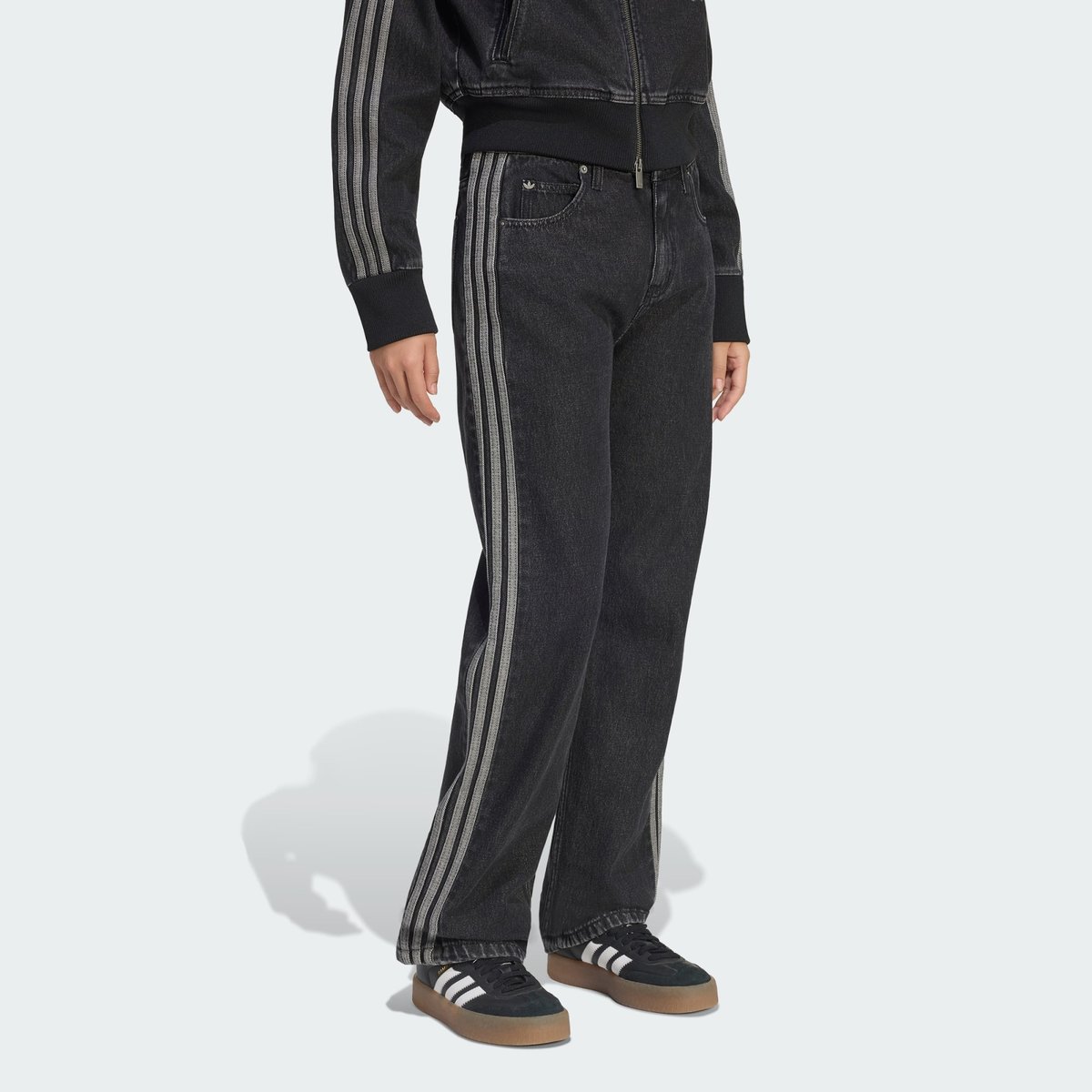 Pantalon Droit Denim Taille Mi-Haute Firebird Pantalon Droit Denim Taille Mi-Haute Firebird true black denim, adidas Originals