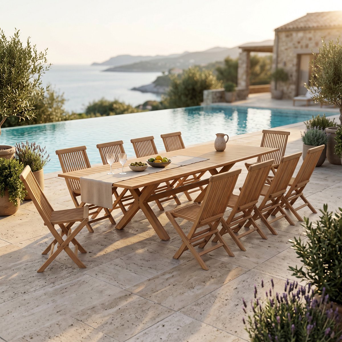Salon de jardin en teck massif Malibu, 10 places naturel, TECK ATTITUDE