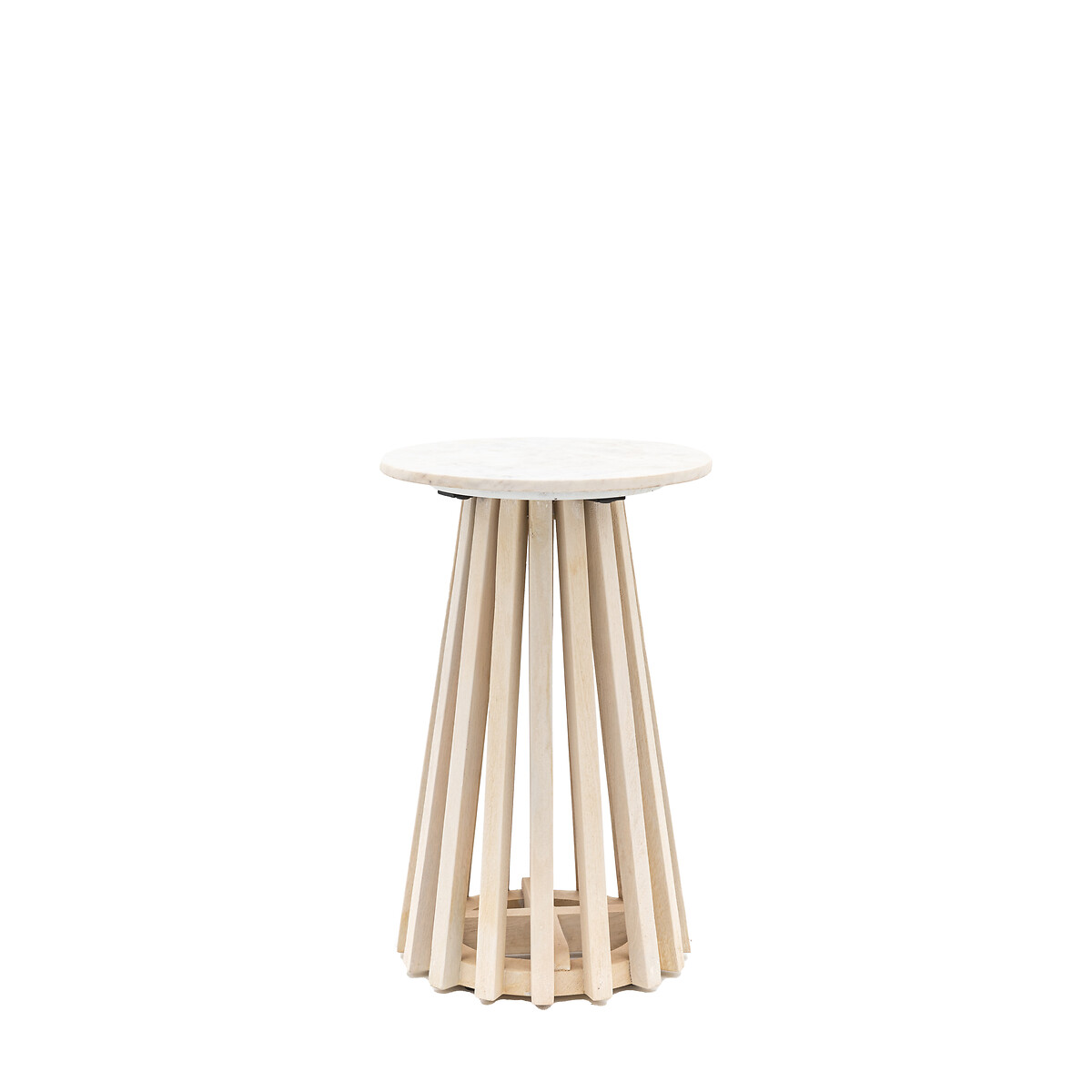 Savoy Round Slatted Wood & Marble Side Table natural/white, SO'HOME