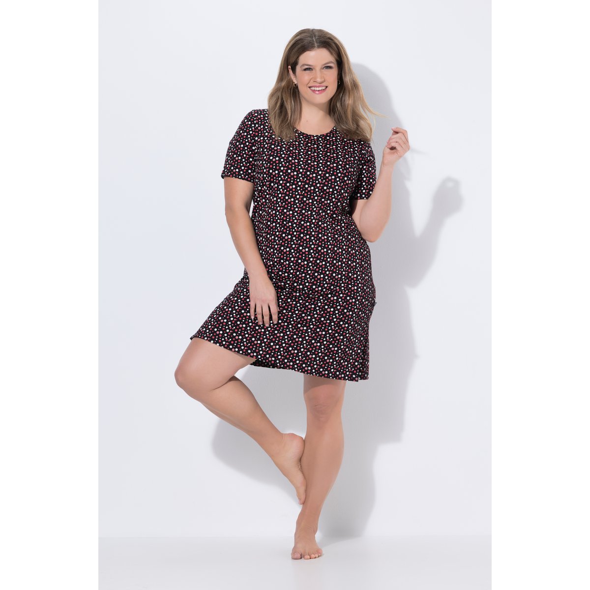 Chemise de nuit motif à pois noir, ULLA POPKEN