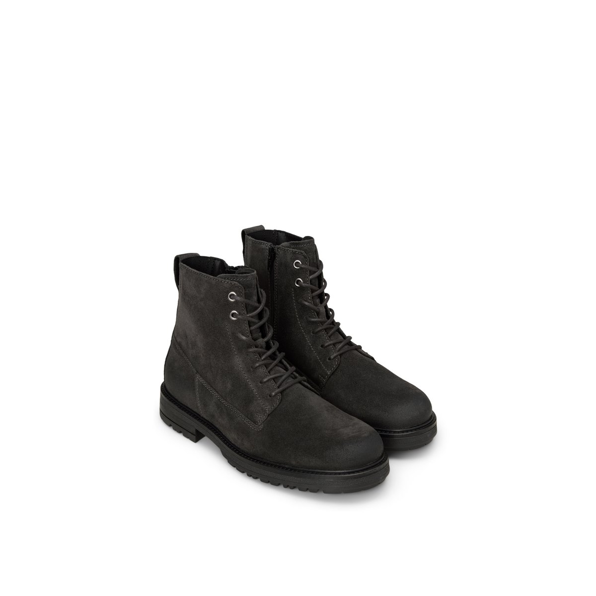 Bottines à lacets, modèle Rony en cuir velours souple gris foncé, MARC O'POLO