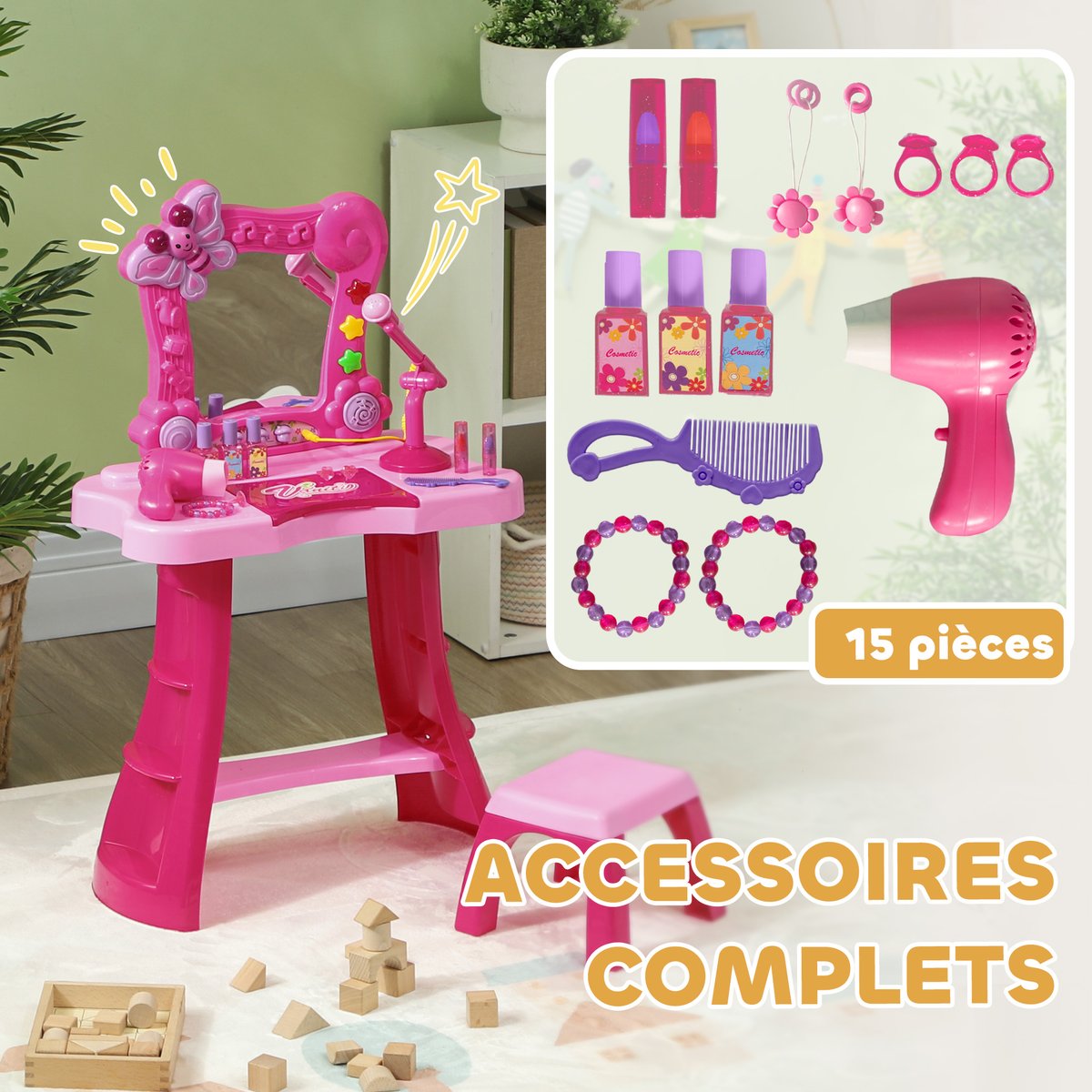 Ensemble de jeu « Coiffeuse pour enfants » rose, AIYAPLAY