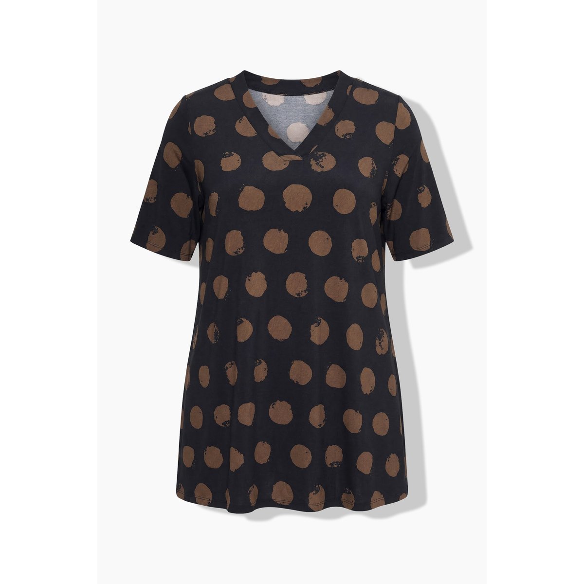T-shirt au tombé fluide, motif à pois noir, ULLA POPKEN