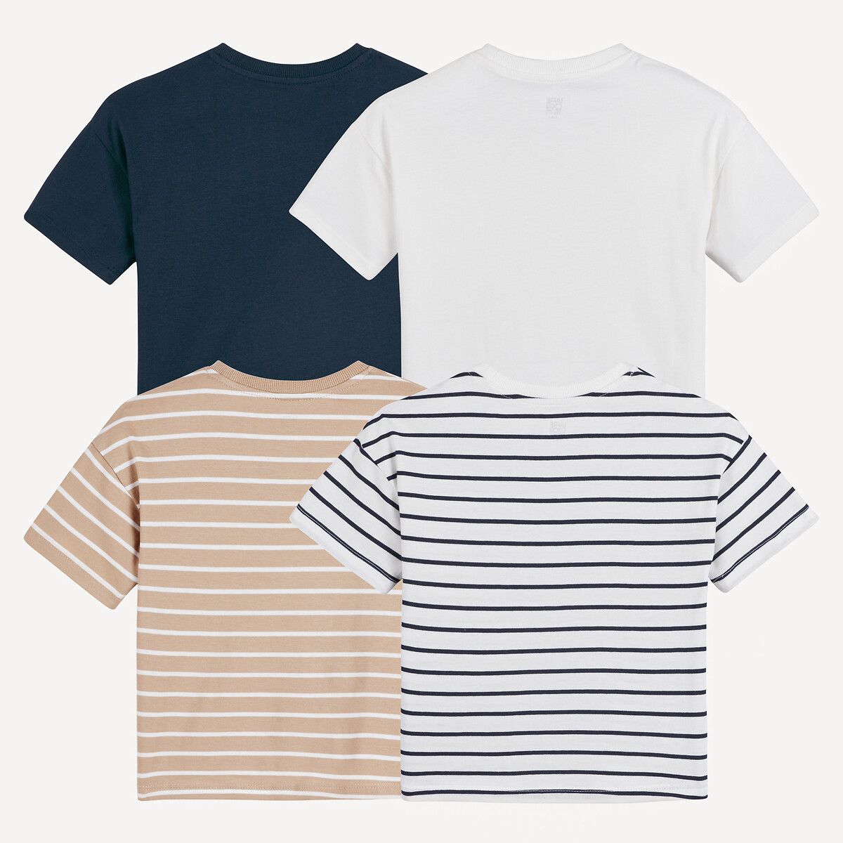 Lot de 4 T-shirts col rond beige + ecru + marine, LA REDOUTE COLLECTIONS