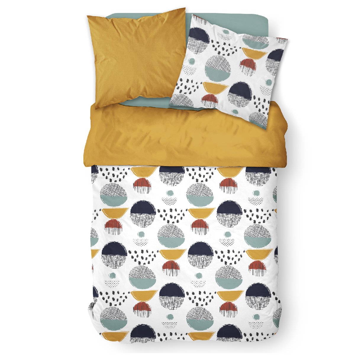 Parure de lit coton 2 personnes imprimé a pois SUNSHINE jaune, TODAY