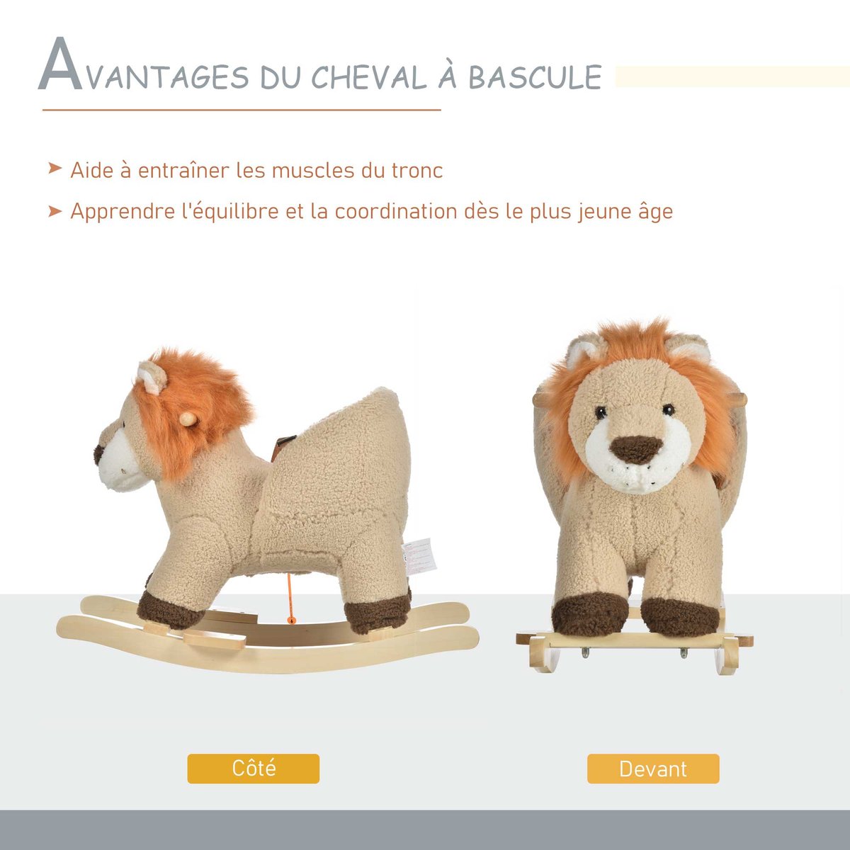 Cheval à bascule pour enfants Bois Marron marron, HOMCOM