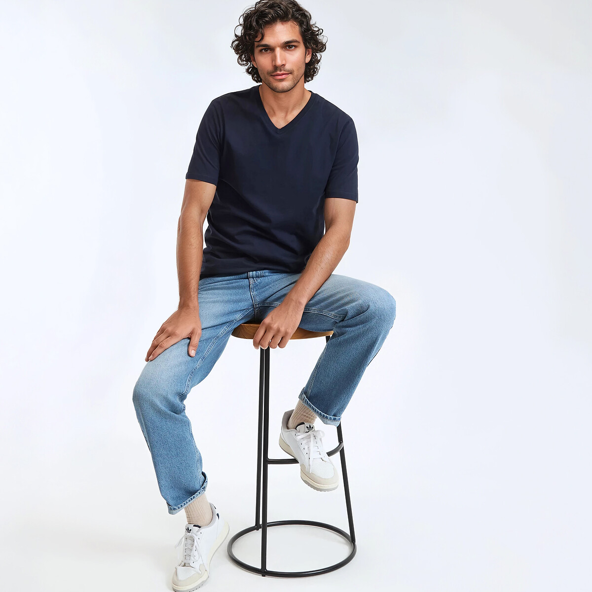 V-Neck Short Sleeve T-Shirt navy blue, LA REDOUTE COLLECTIONS