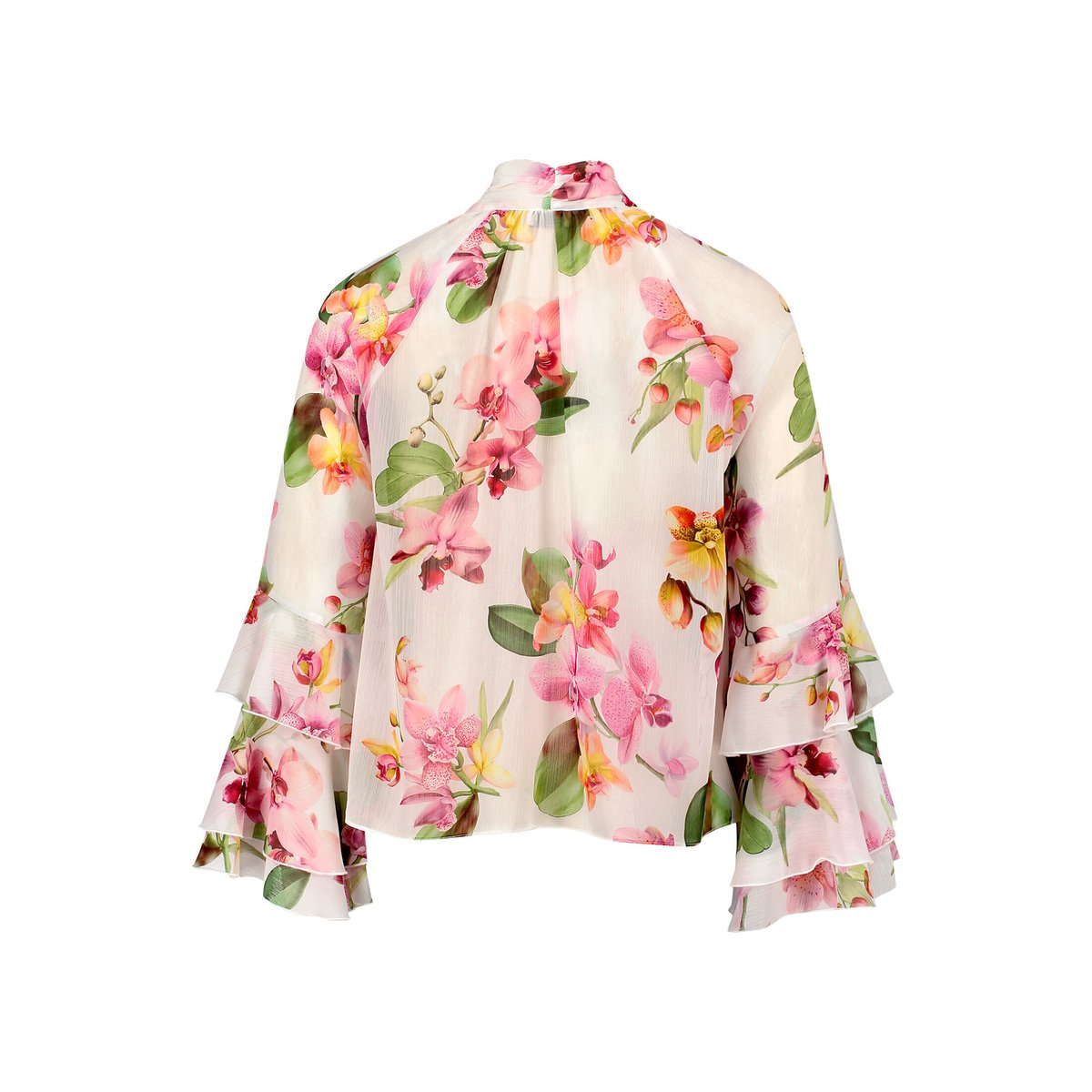 Chemisier en chiffon à volant cream/rosé, VERA MONT