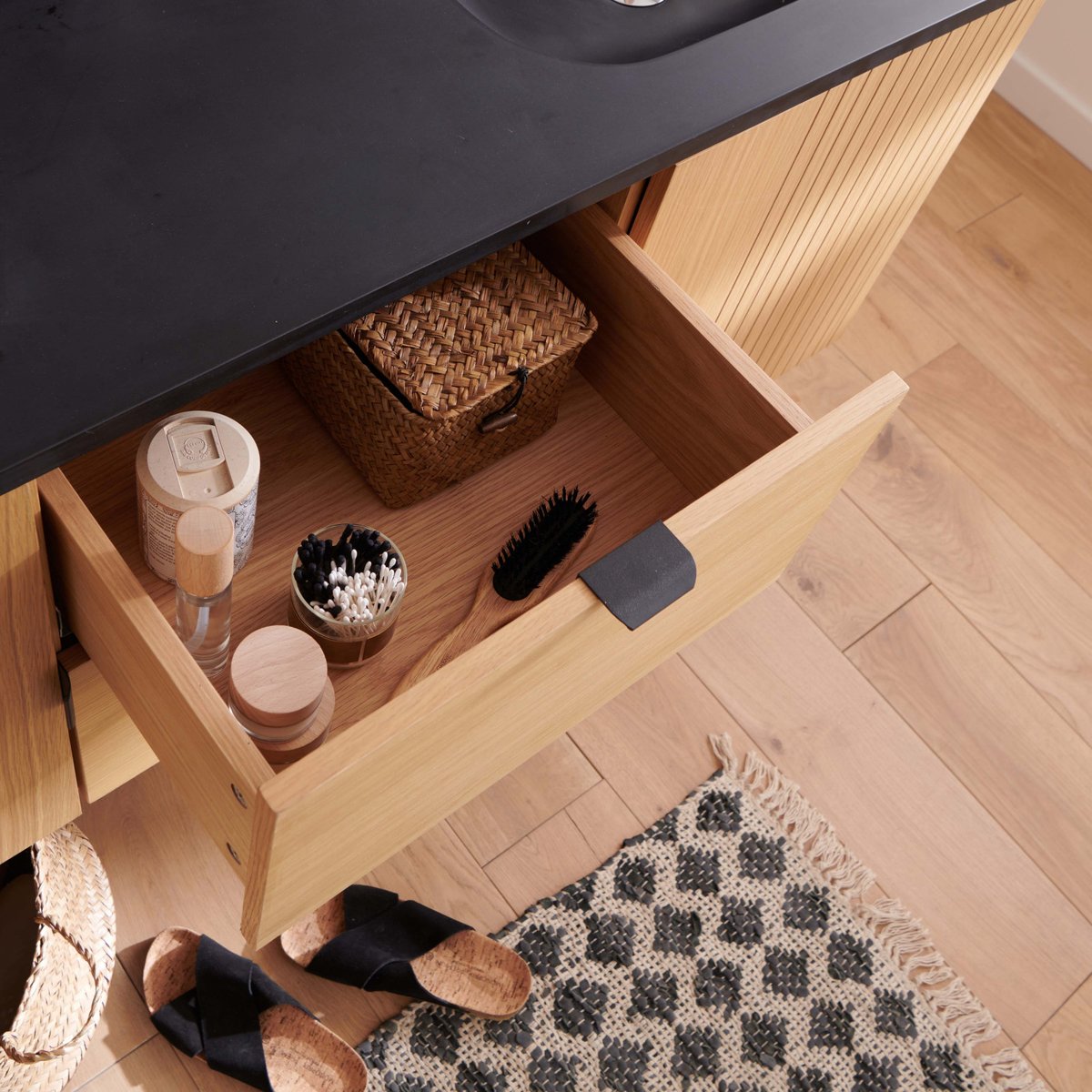 Meuble double vasque + miroir +colonne STUDIO bois clair, MOB IN