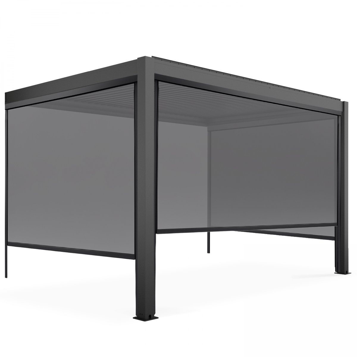 Pergola bioclimatique adossée gris 3x4m et 3 stores 403 x 281 x 250 cm - 3 stores (2 de 2,66 x 2,34 m) et (1 de 3,73 x 2,34 m) - gris, OVIALA