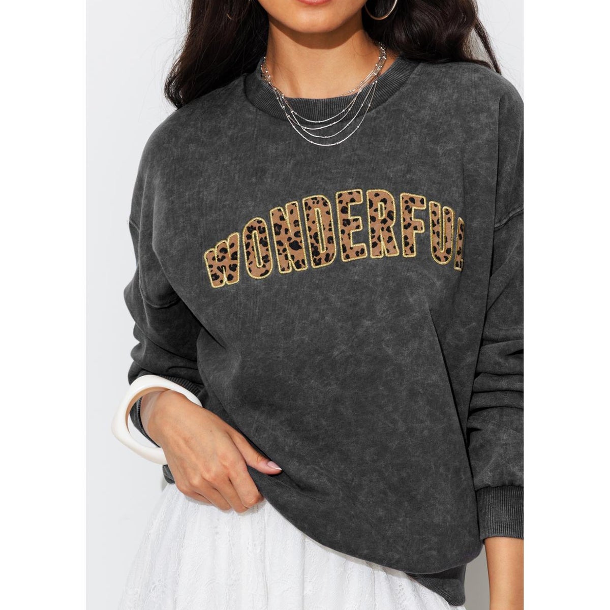 Sweat-shirt message wonderful imprimé gris, PROMOD