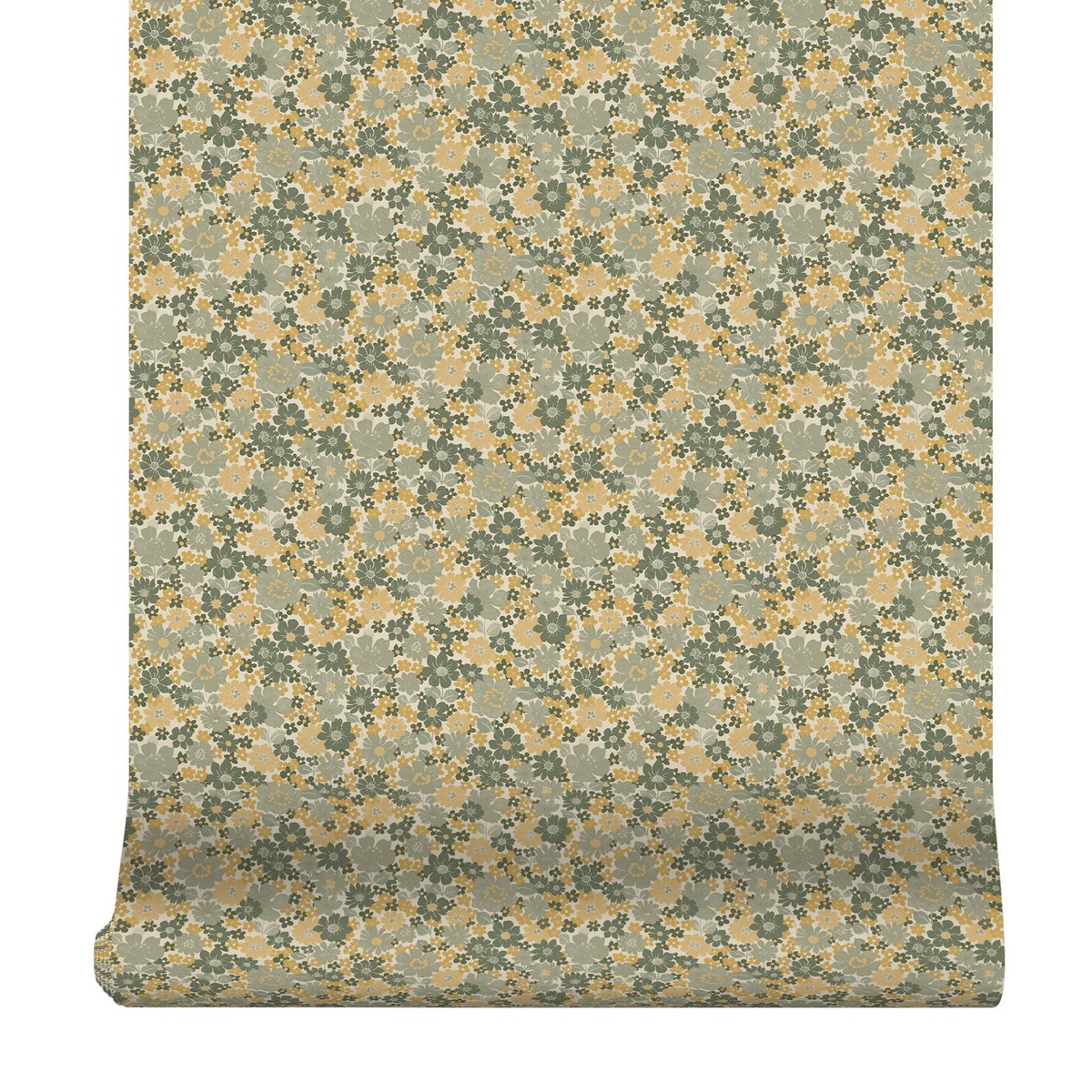 Papier peint petites fleurs de printemps ocre, vert, SUPERFRESCO EASY