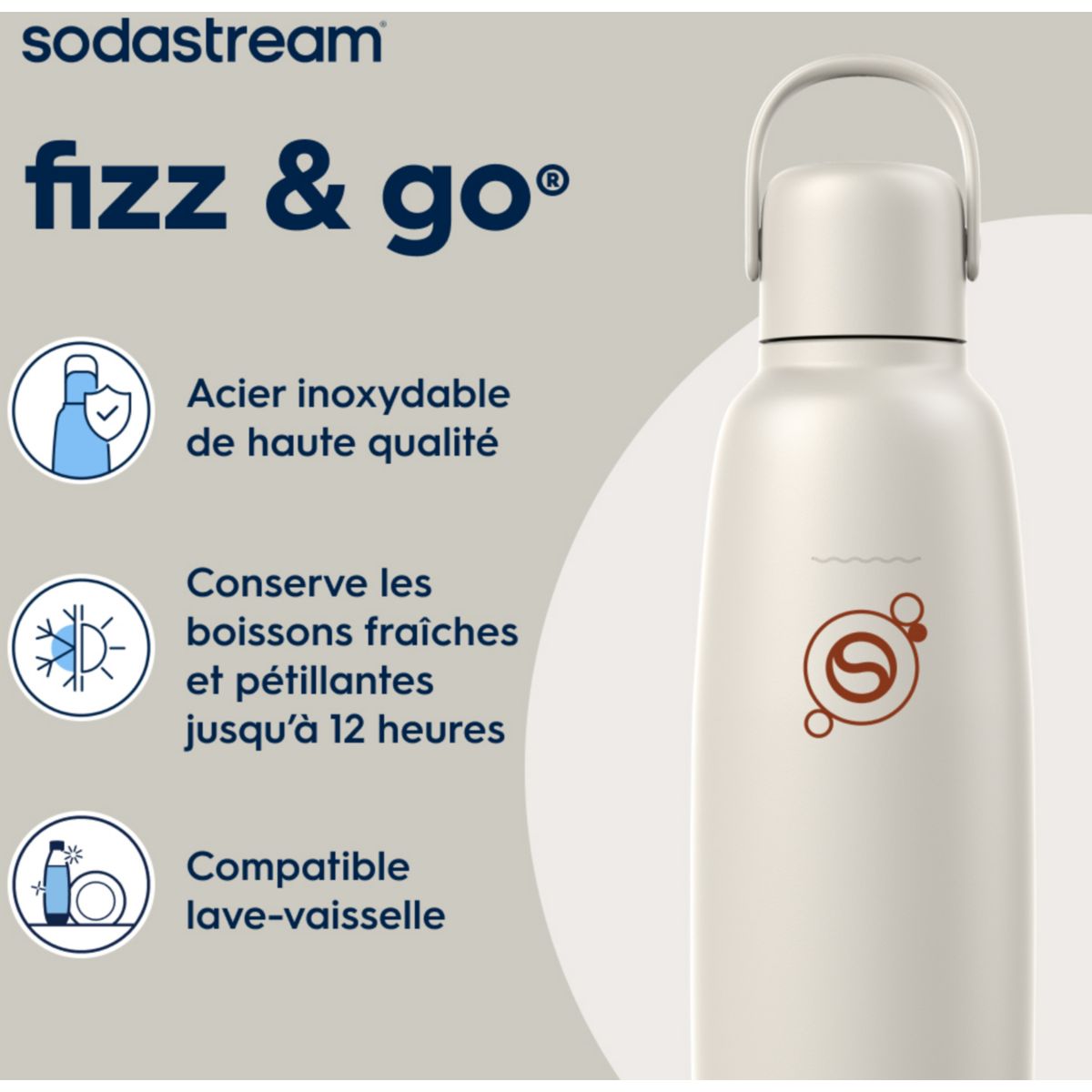 Bouteille isotherme Gourde Fizz & Go Cool sable couleur unique, SODASTREAM