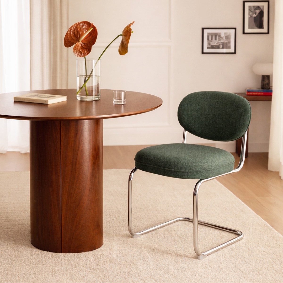 Lot de 2 chaises de salle à manger chromées en tissu chenille - LOU vert, HOMIFAB