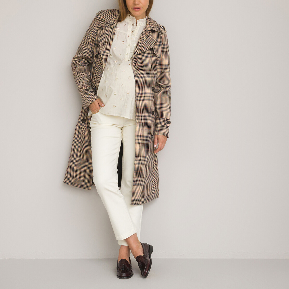 Straight Maternity Jeans with High Bump Band ivory, LA REDOUTE COLLECTIONS