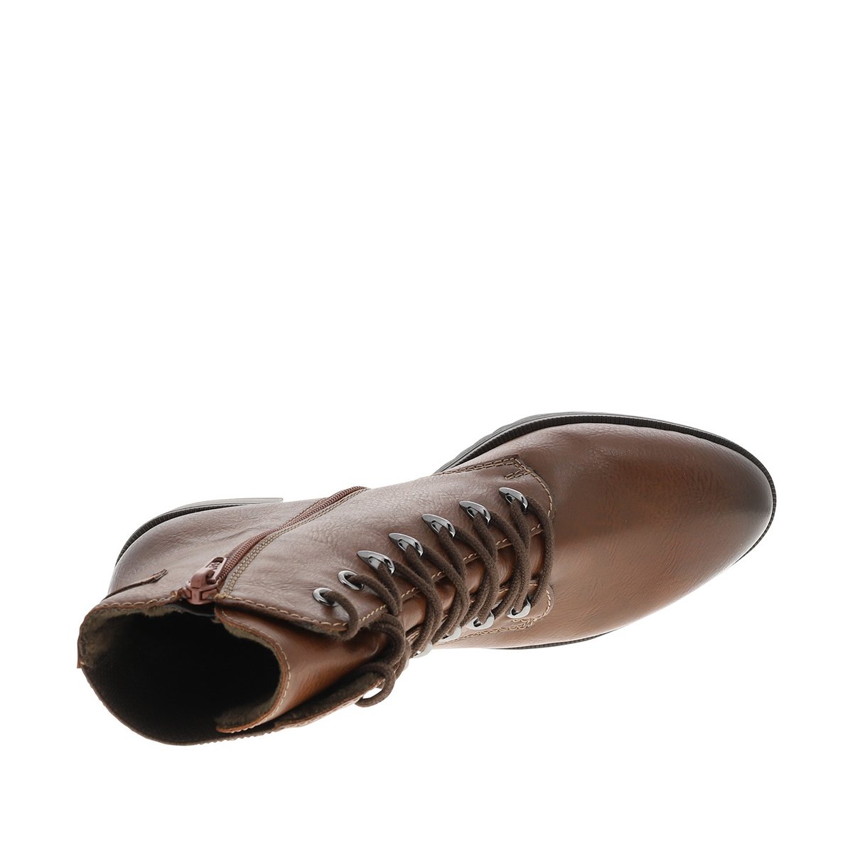 Bottines marron à talon décroché moyen munies de lacets et d'un zip latéral marron, RIEKER