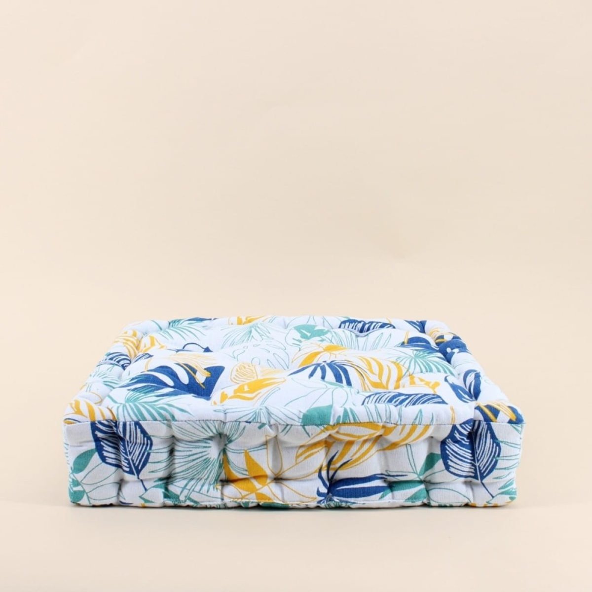 Coussin de sol motifs tropical 40x40cm blanc, ORNAMI