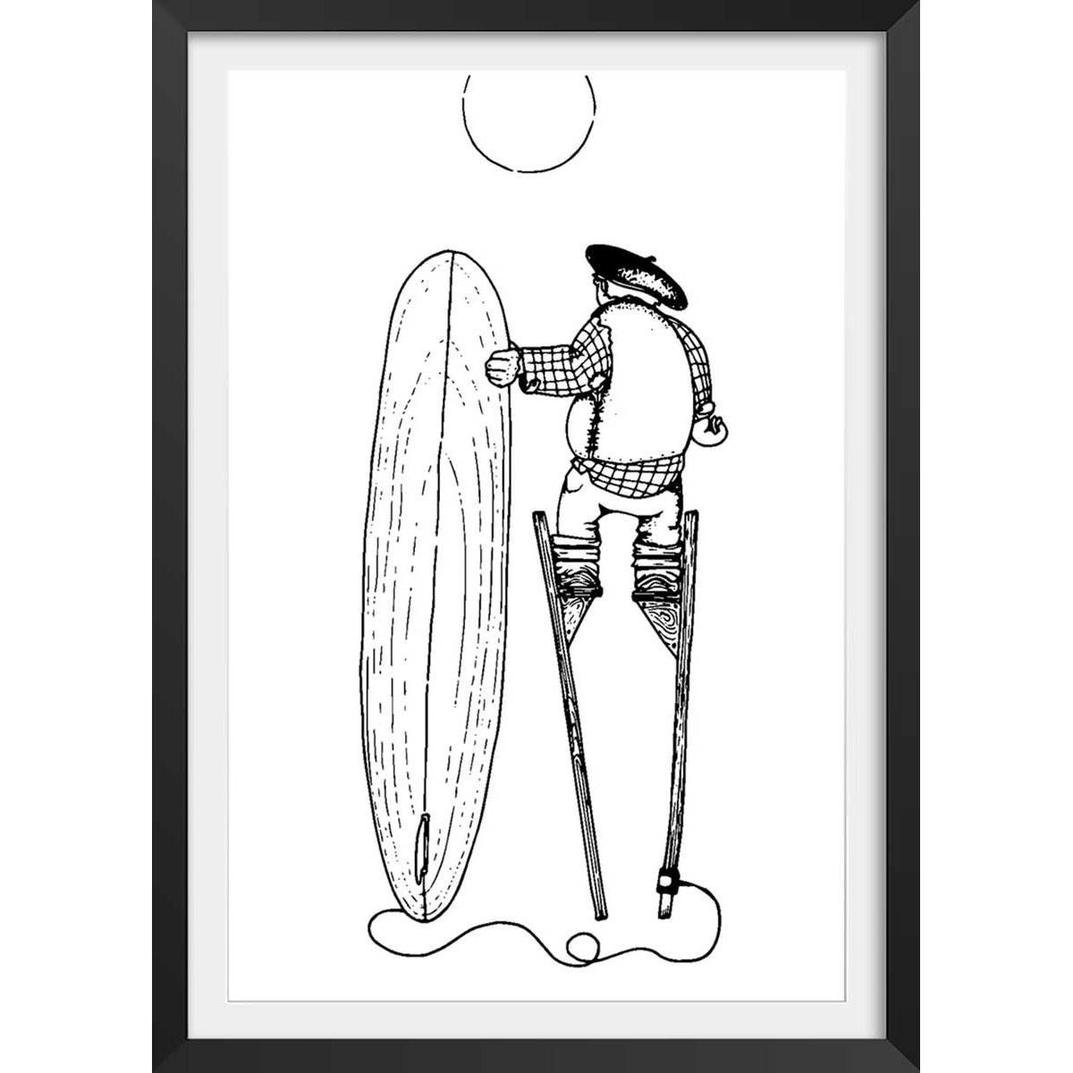 Poster papy landes affiche + cadre en bois - noir, HEXOA