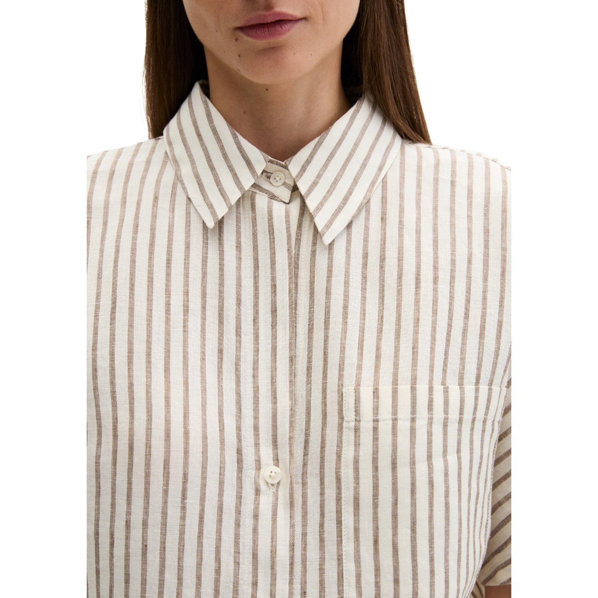 Blouse en lin regular avec motif à rayures teinté dans la masse marron, MARC O'POLO