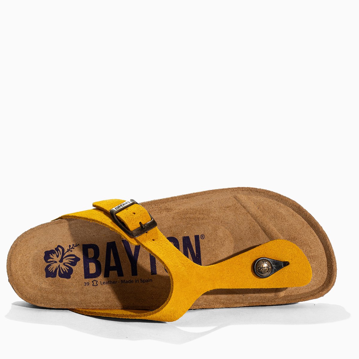 Tongs en cuir suedé MERCURE jaune, BAYTON