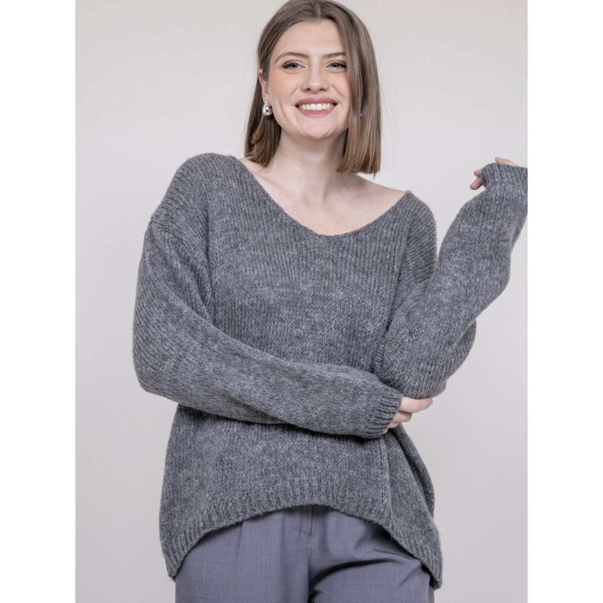 Pull Col V Kloriane gris, DONA LISA
