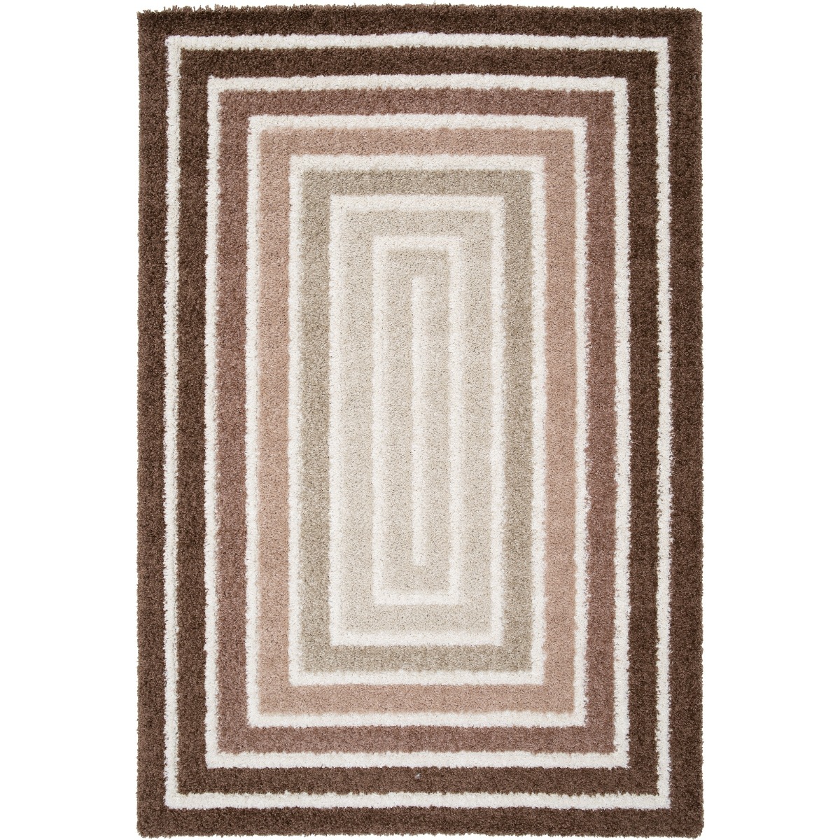 Tapis shaggy doux à motif géométrique MOKA MULTICADRES marron beige écru, THE DECO FACTORY