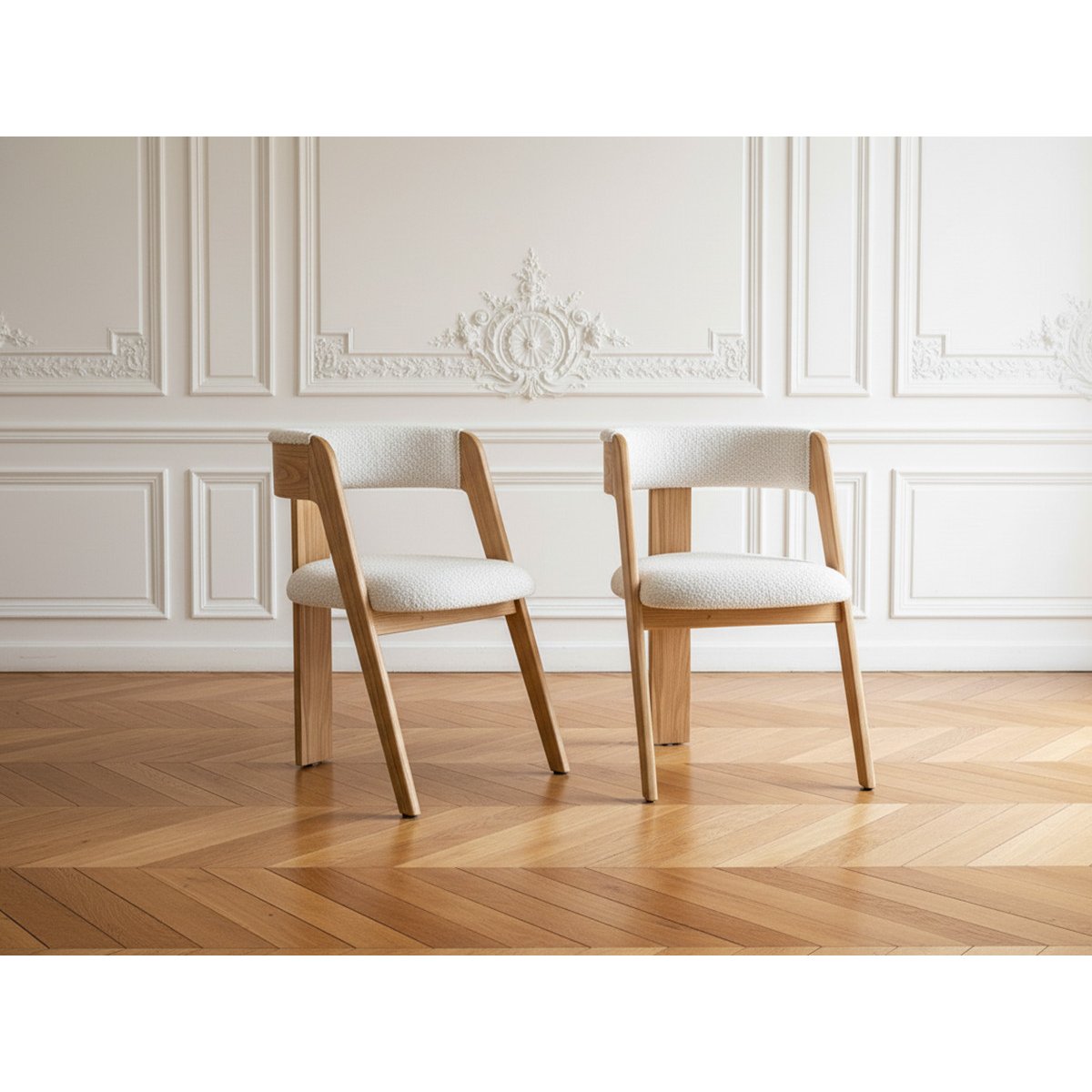 Lot de 2 chaises tissu bouclette, BORELY marron clair, BOBOCHIC