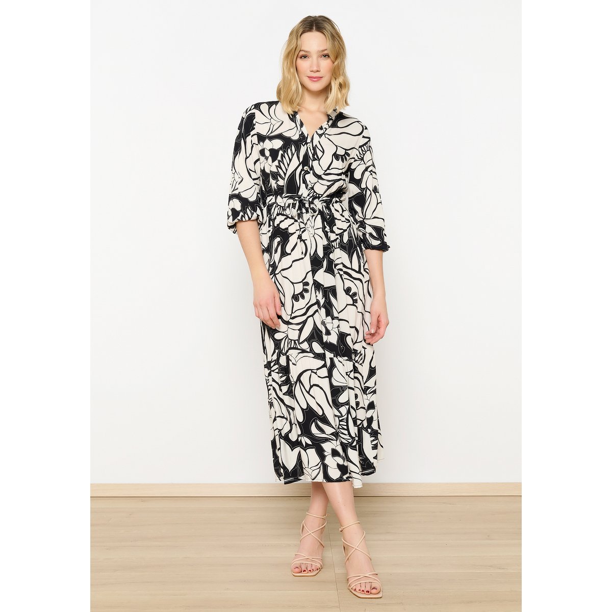 Robe longue à imprimé fleuri noir, LOLALIZA