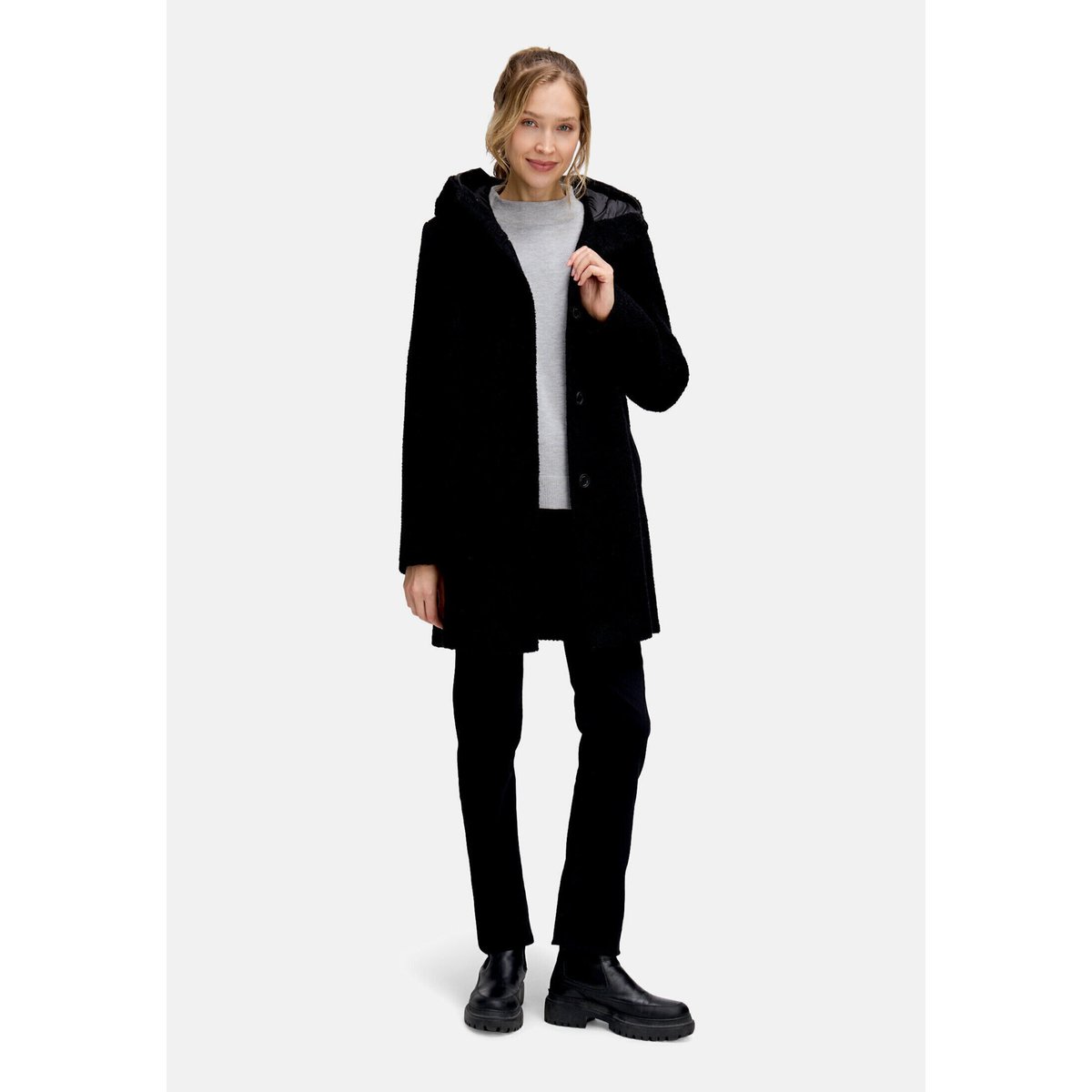 Veste en laine à capuche noir, GIL BRET