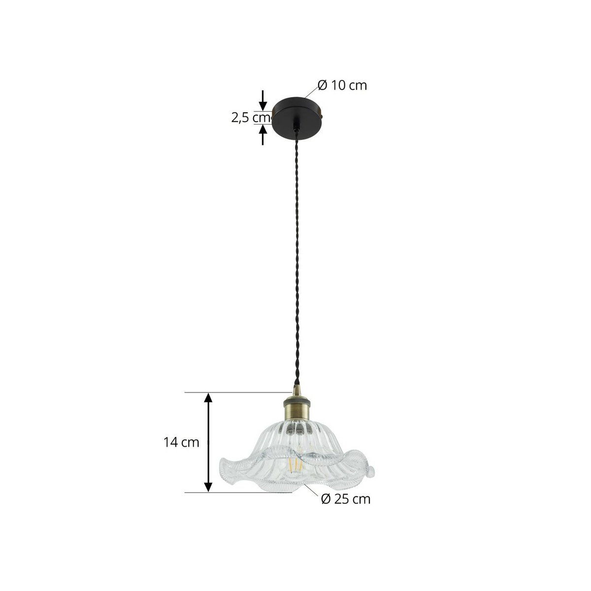 Suspension en verre antique, Ludowika transparent, laiton, noir, LINDBY