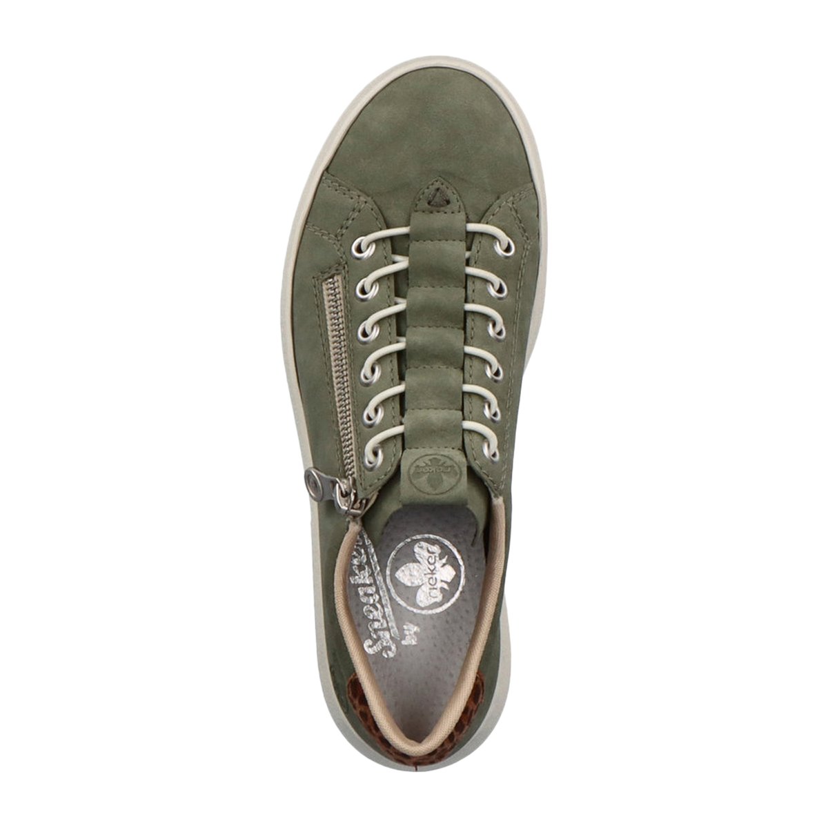 Baskets basses tennis kaki à plateforme avec lacets élastiqués et zip latéral kaki, RIEKER