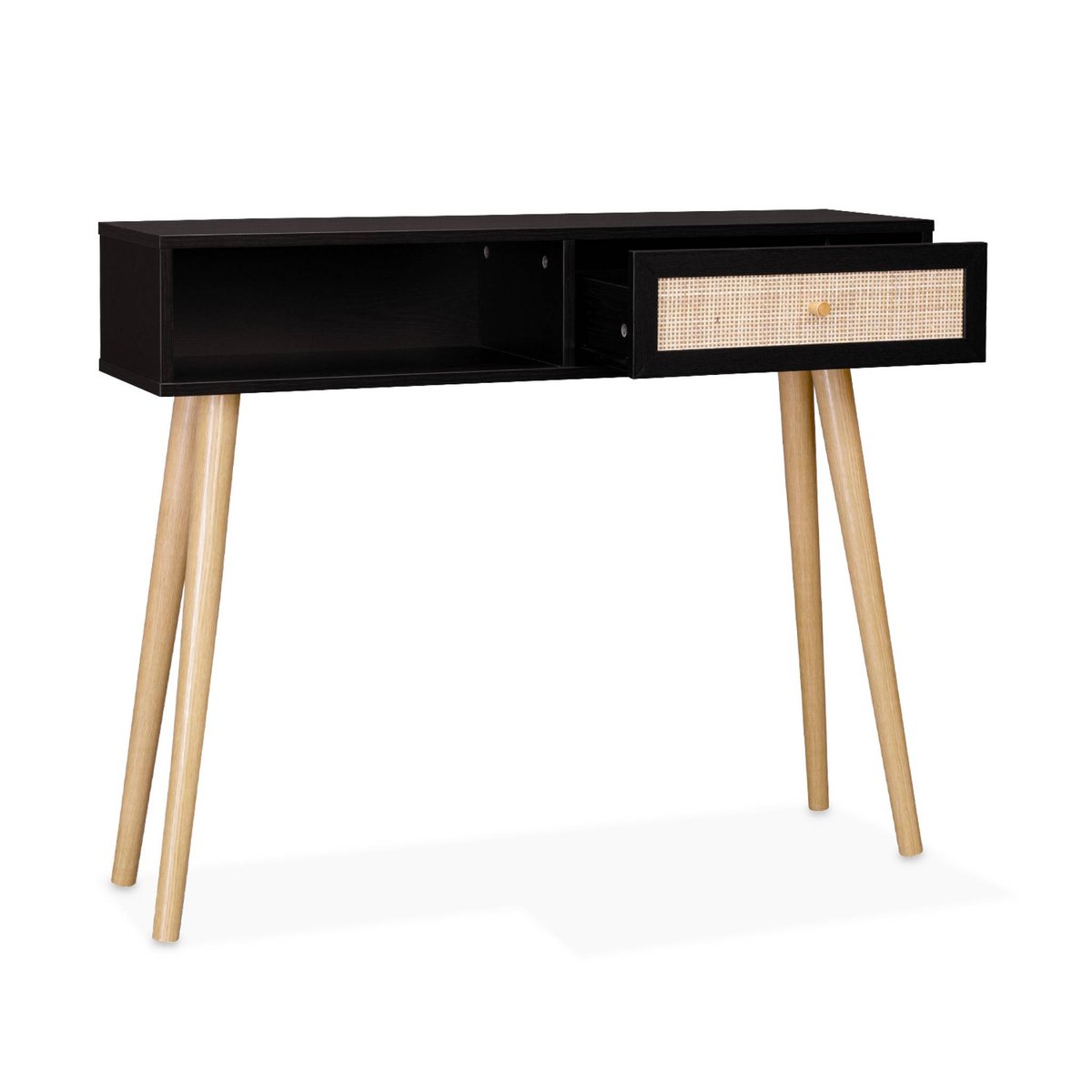 Console scandinave décor bois et cannage 1 tiroir BOHÈME naturel, SWEEEK