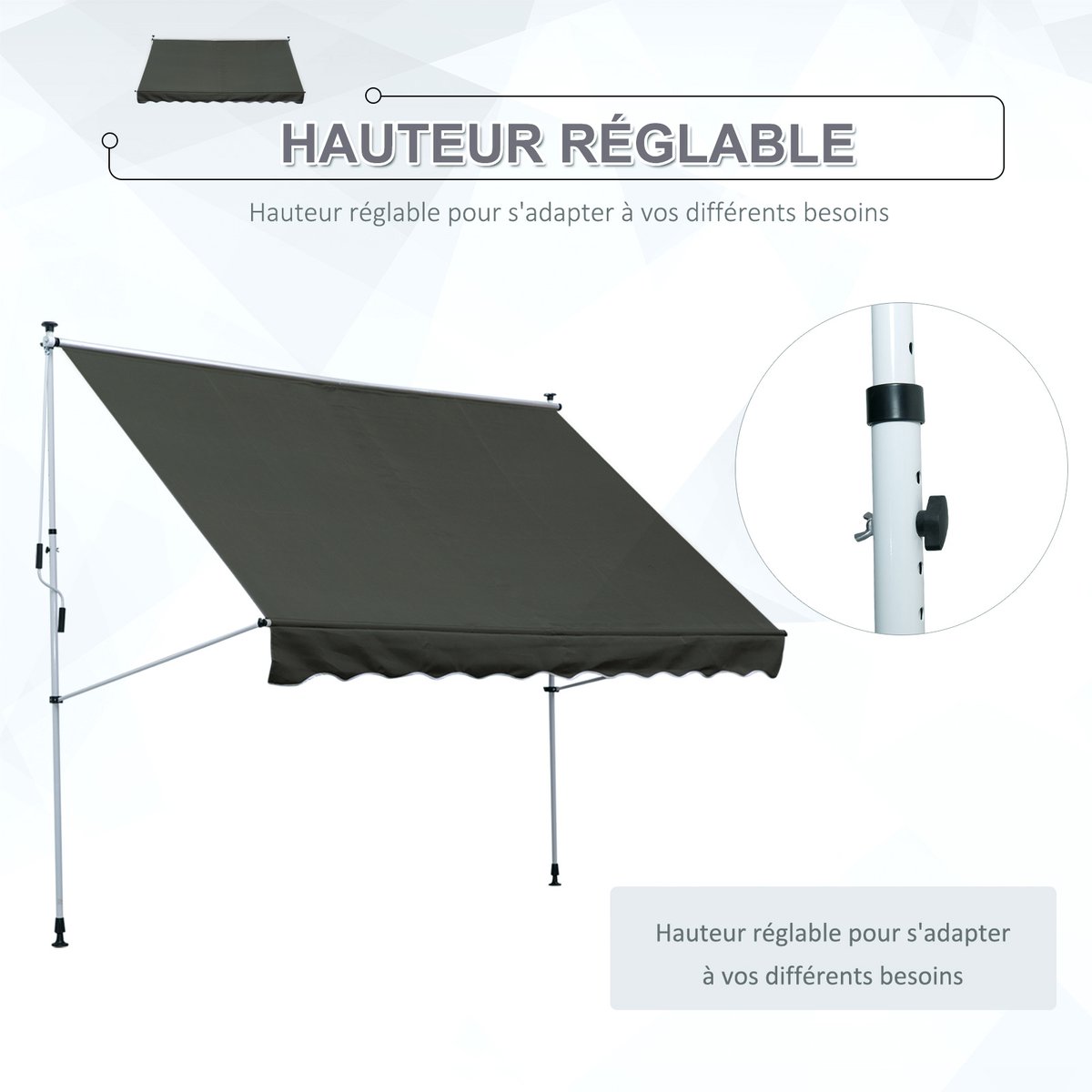 Auvent pare-soleil Aluminium Gris gris, OUTSUNNY