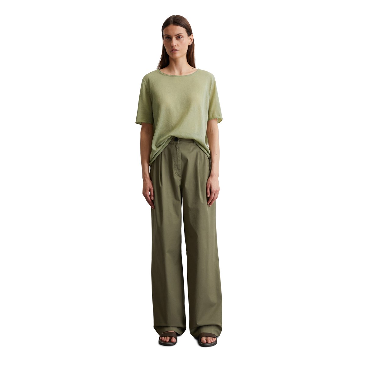 Pull à manches courtes loose en mélange de coton bio vert clair, MARC O'POLO