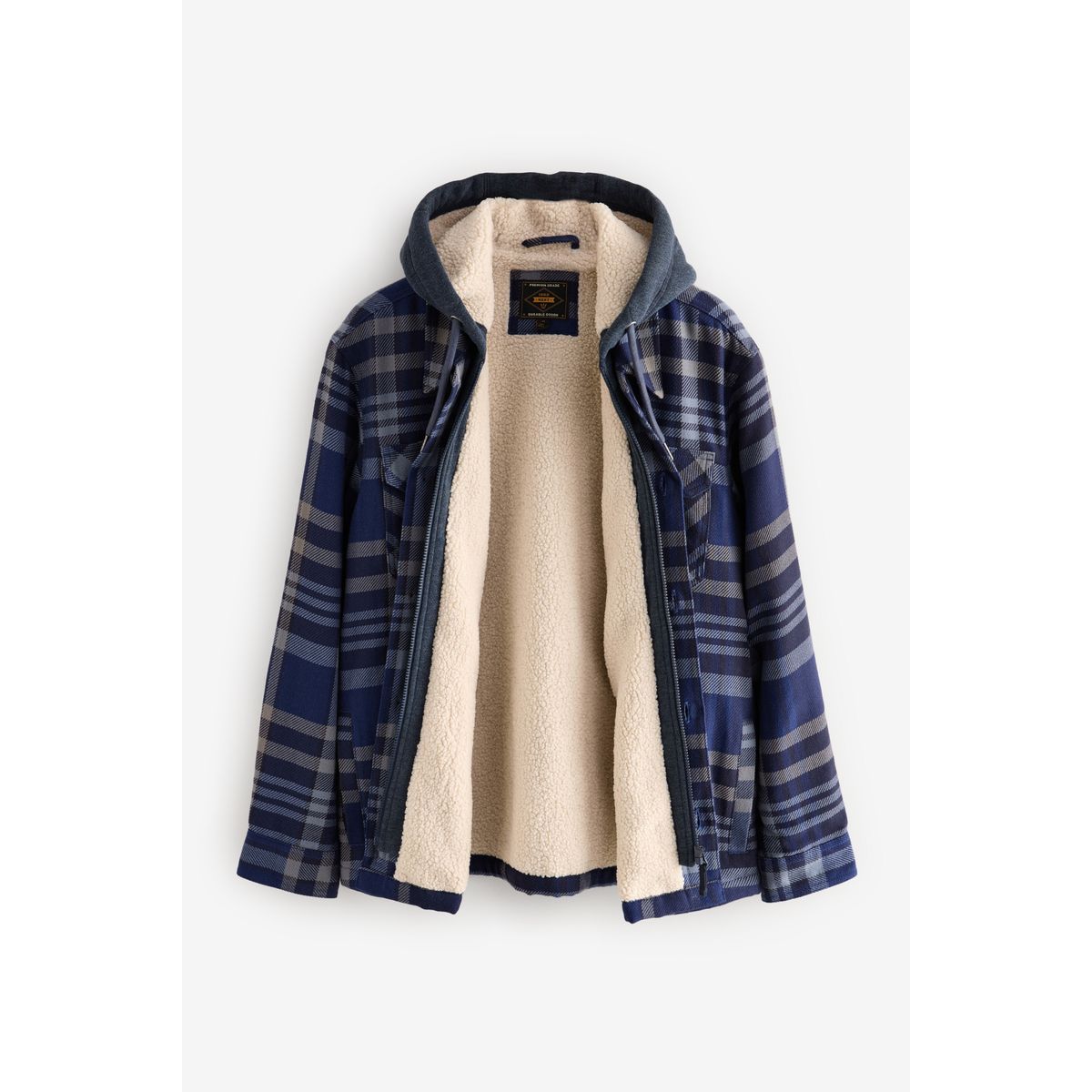 Veste-chemise aux carreaux et capuche bleu marine, NEXT
