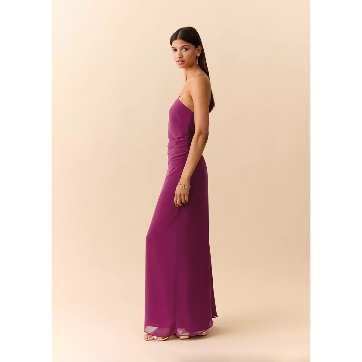 Robe asymétrique froncée latérale rose, MANGO TEEN