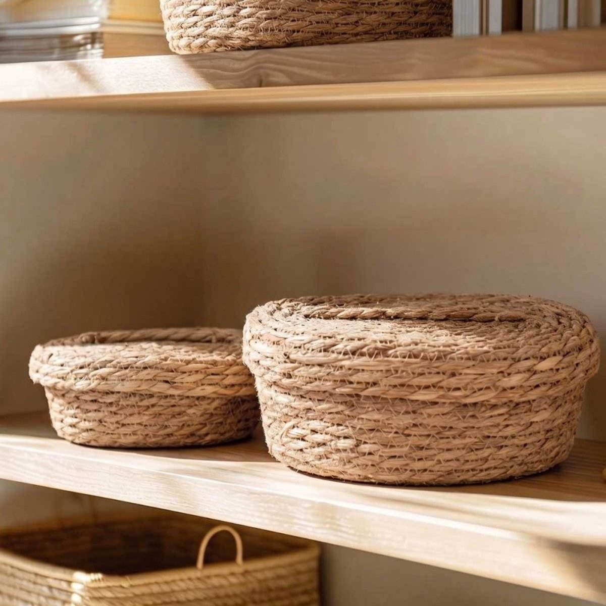 Lot de 2 paniers naturels ovales à couvercle naturel, ORNAMI