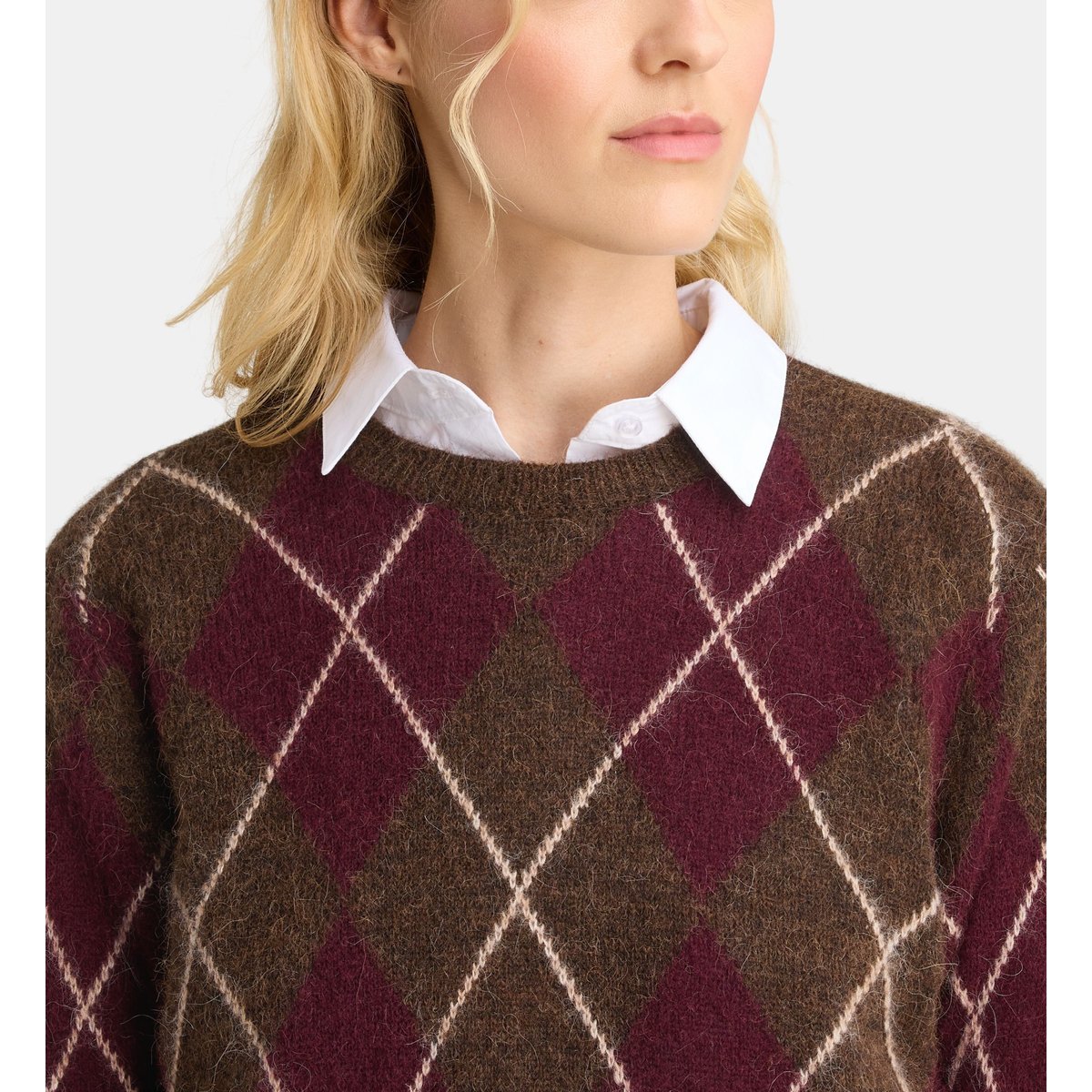 Pull droit rivage burl argyle laine bordeaux, GALERIES LAFAYETTE