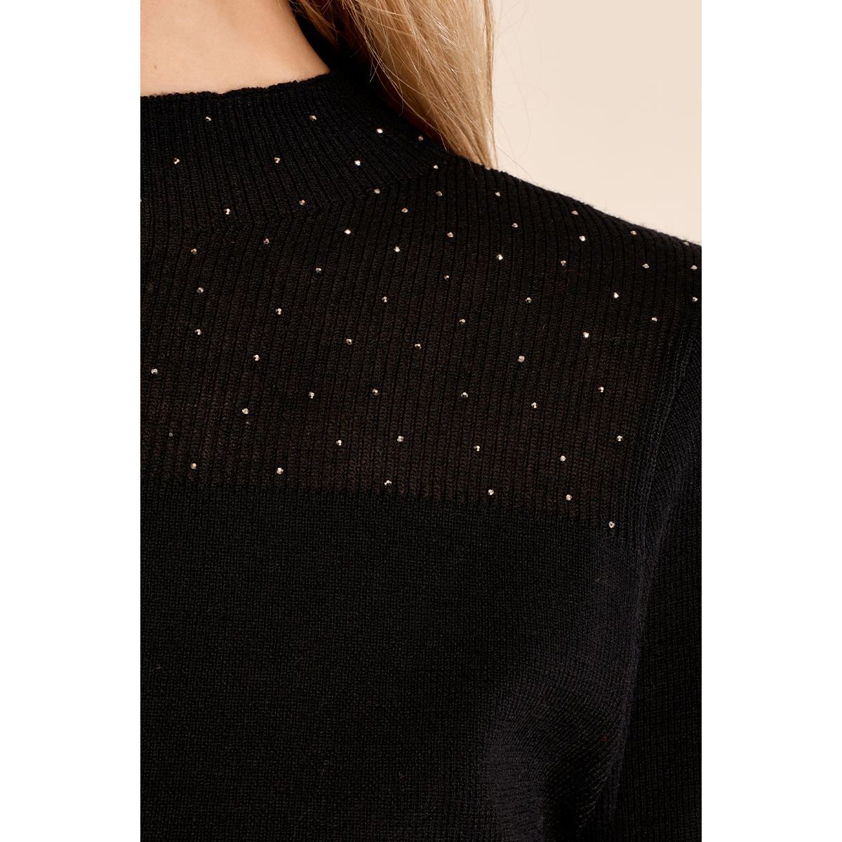 Top manches longues, col en semi-transparence noir, MOLLY BRACKEN