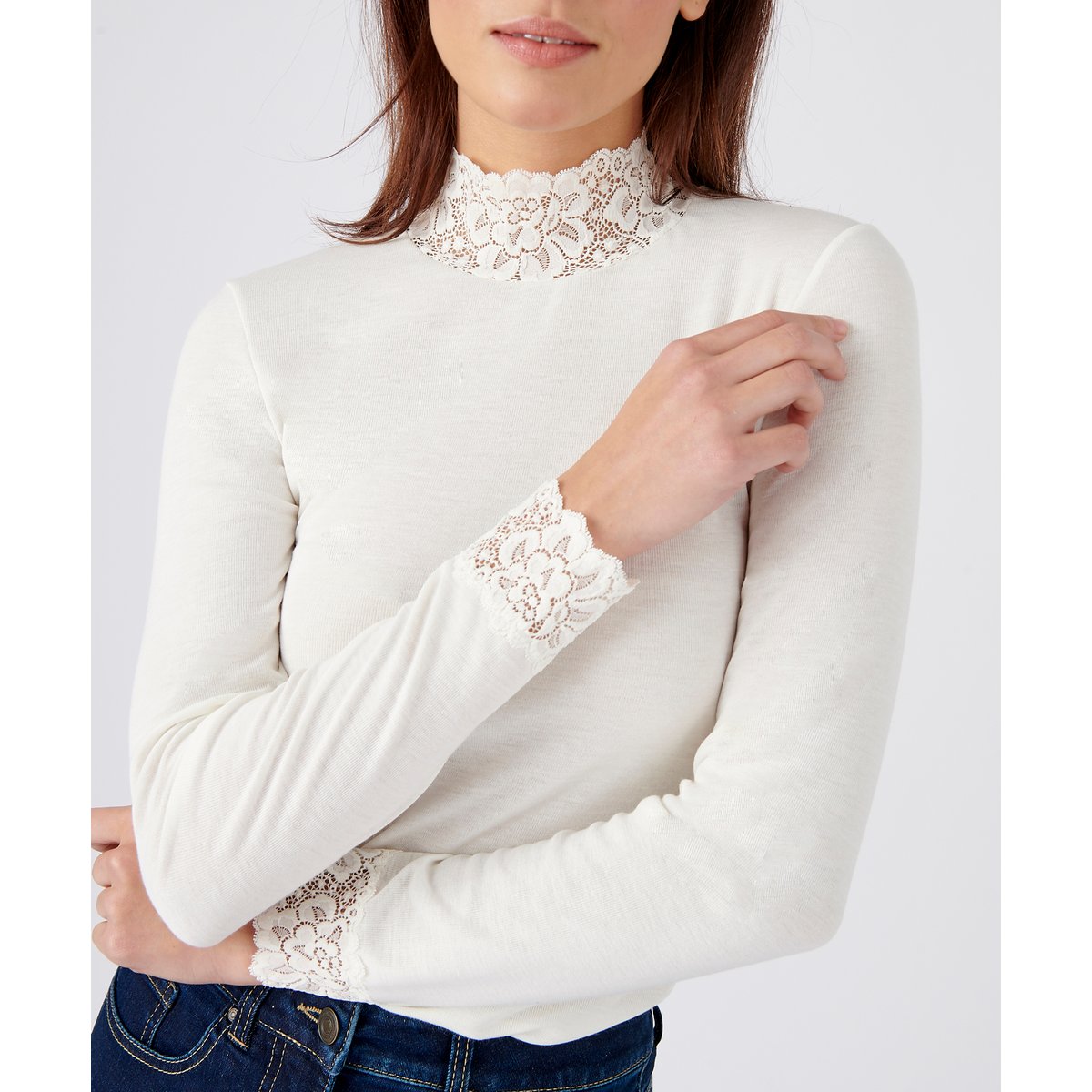 Tee-shirt  manches longues col montant blanc cassé, DAMART