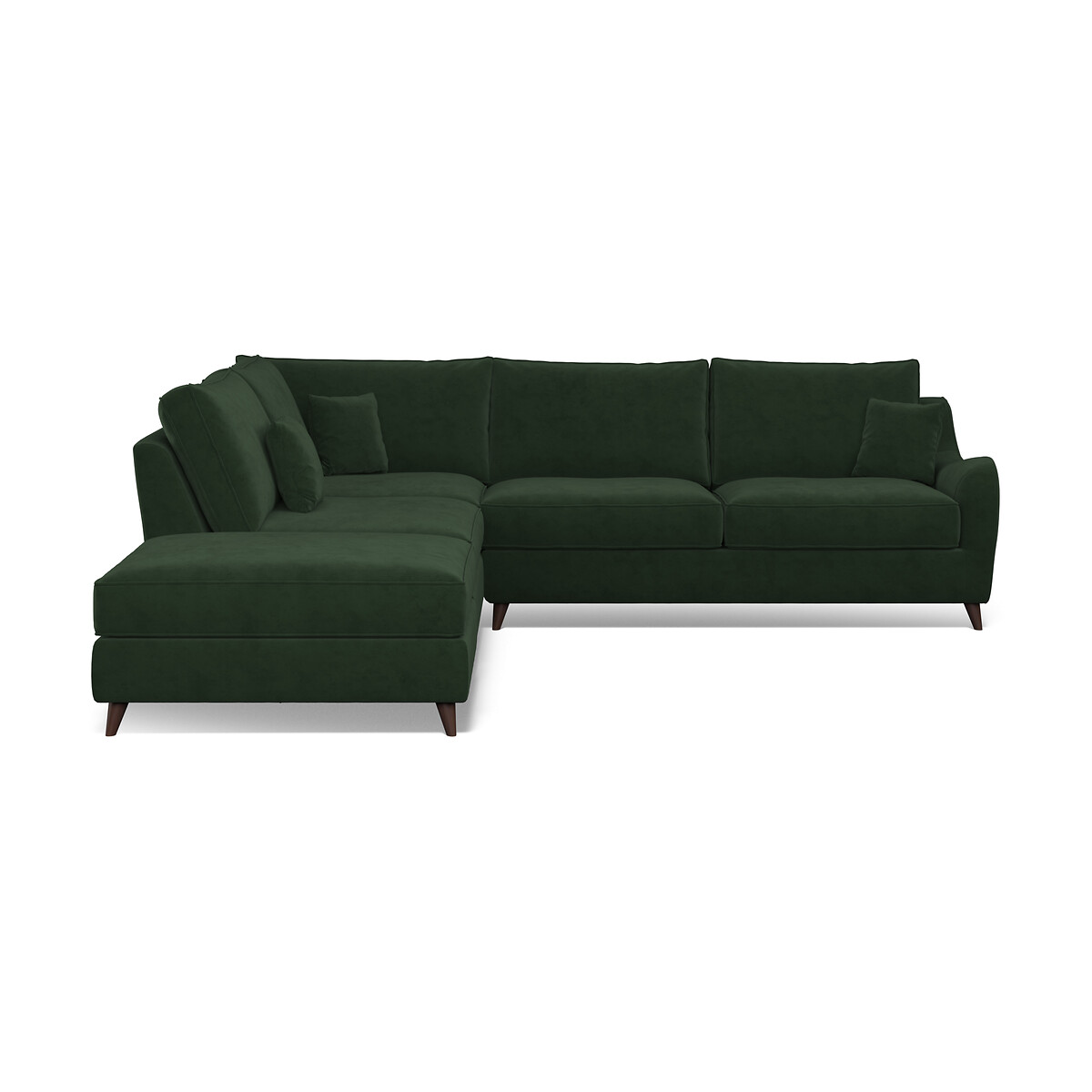 Amelia Velvet Corner Sofa & Modular Footstool Set with Dark Wood Legs (Left Facing) emerald, ÉDITÉ