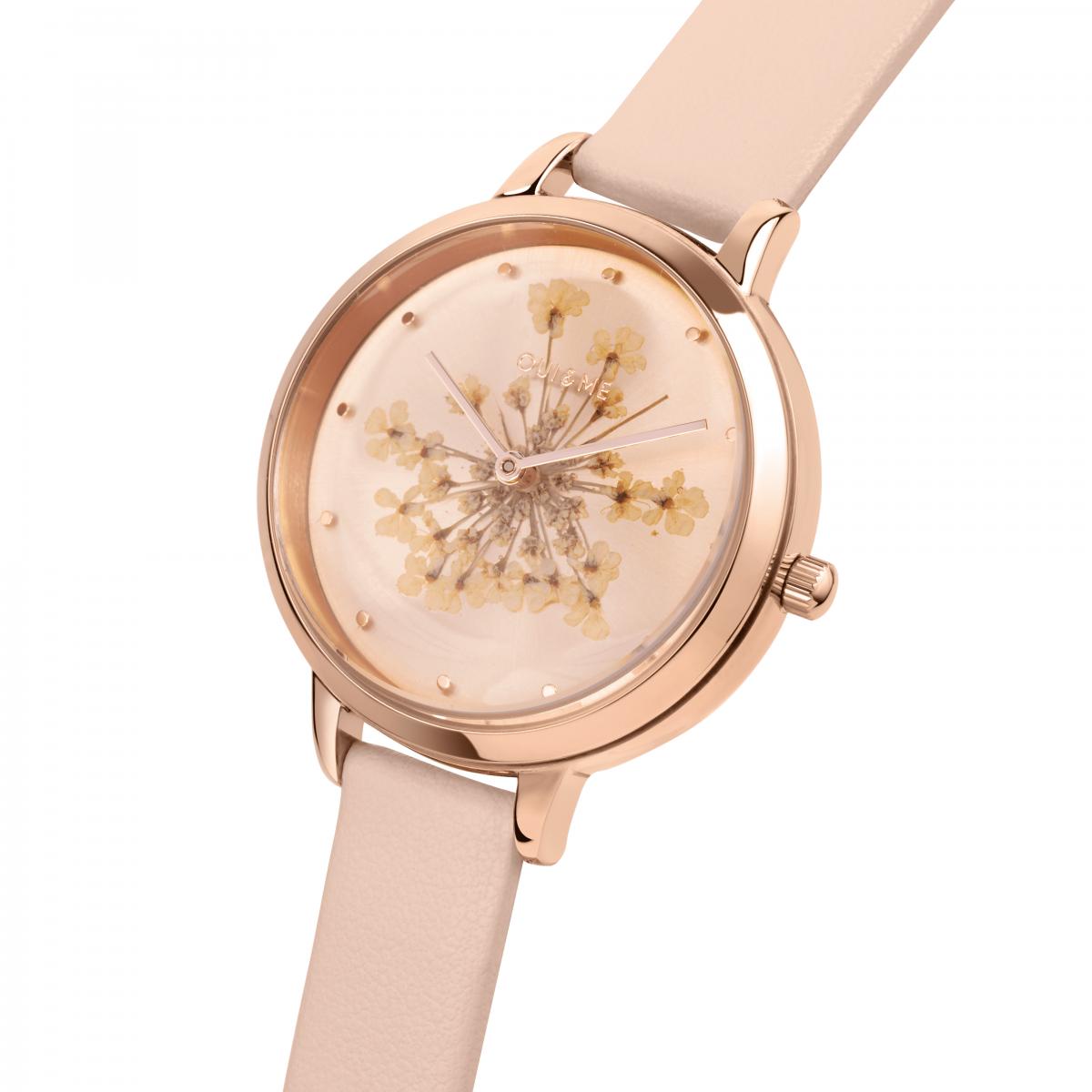 Montre Analogique En Acier Fleurette rose, OUI & ME
