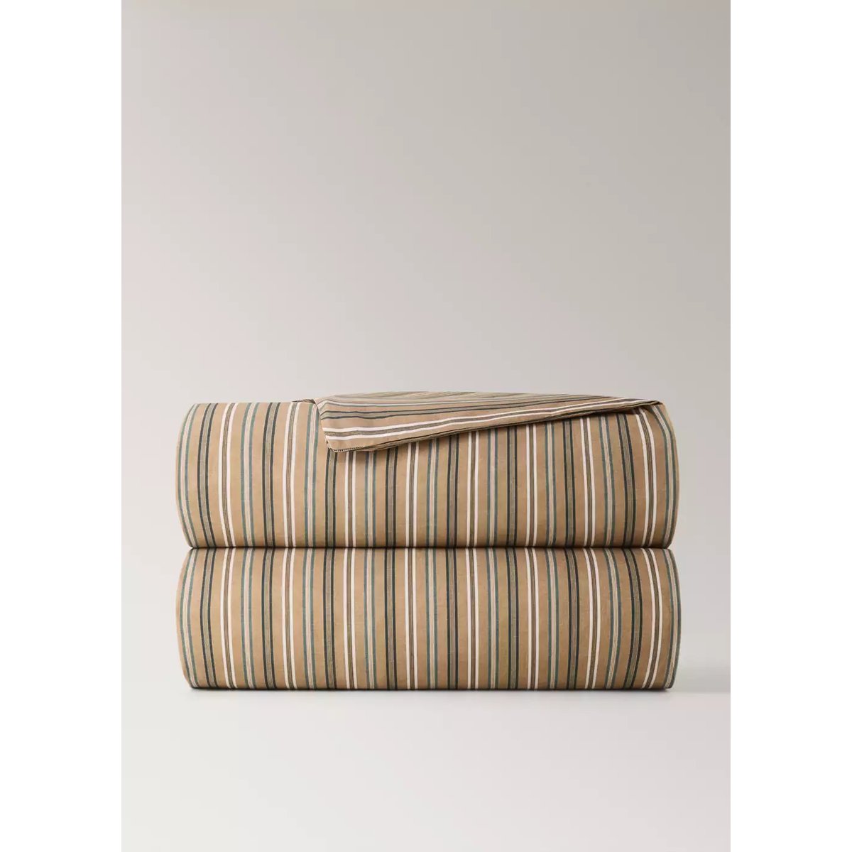 Housse de couette percale de coton rayures multicolores Lit 90 cm tabac, MANGO HOME