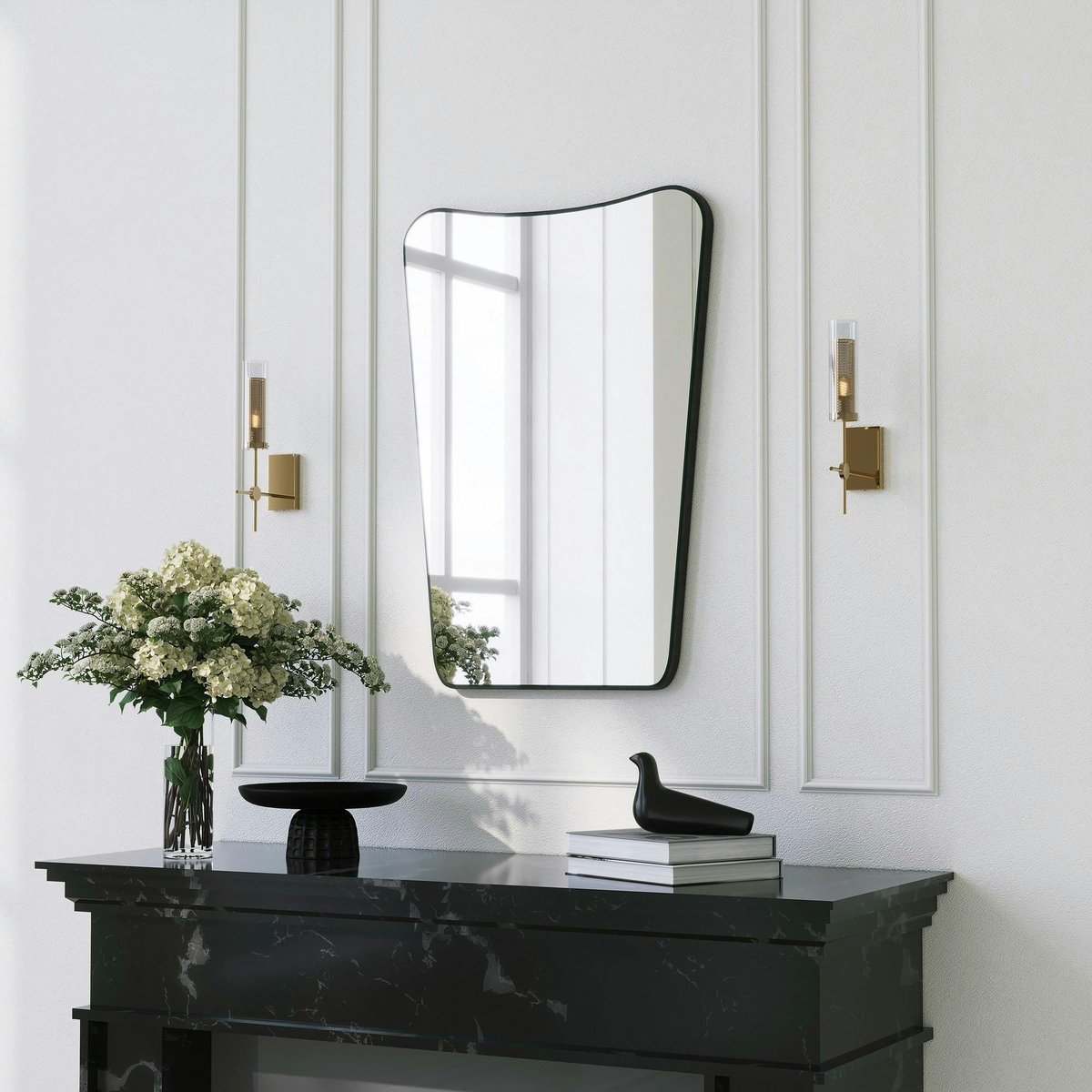 Miroir mural moderne asymétrique 70 cm - style organique CODY noir, PIER IMPORT