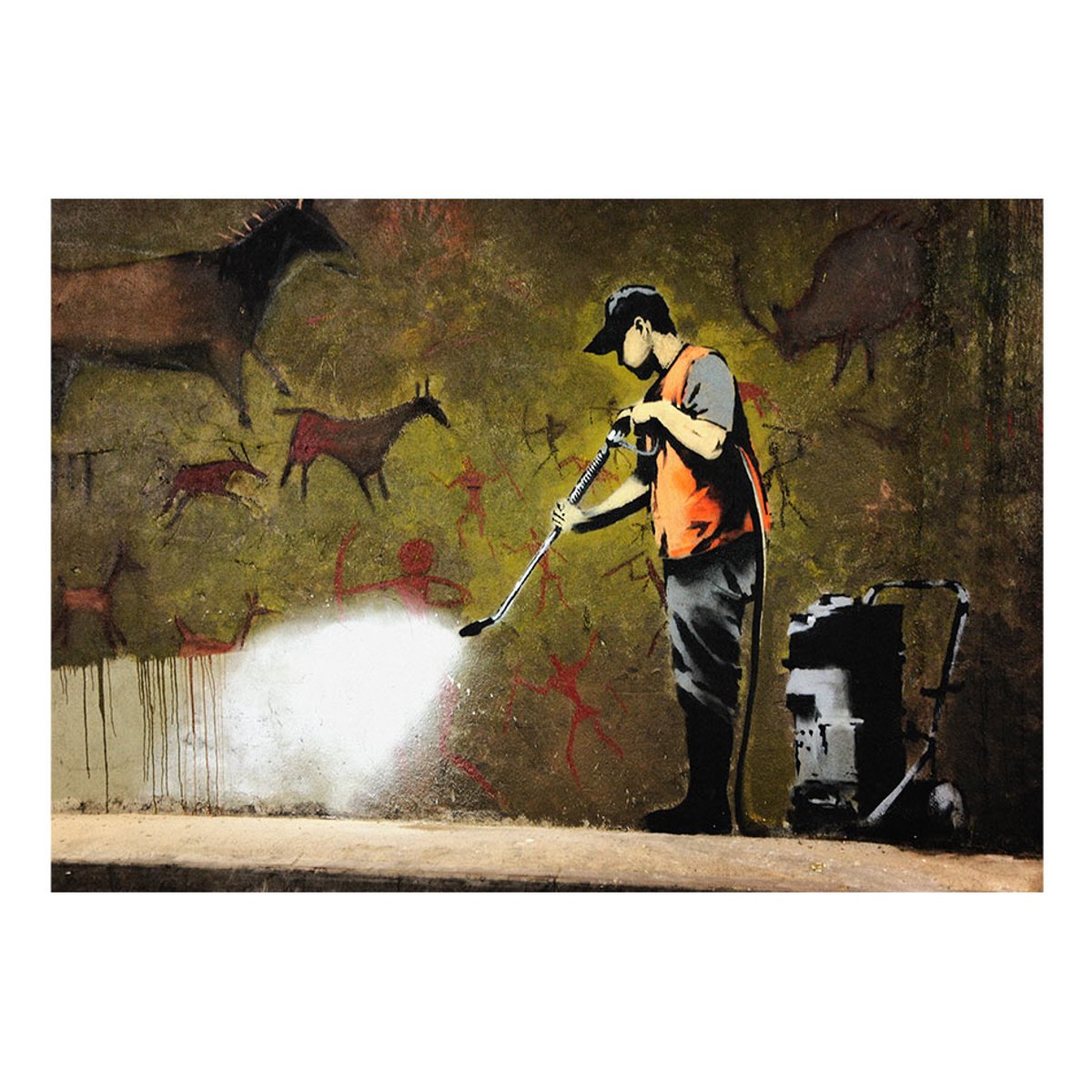 Papier peint intissé panoramique Street art Banksy - Cave Painting vert, EDEN