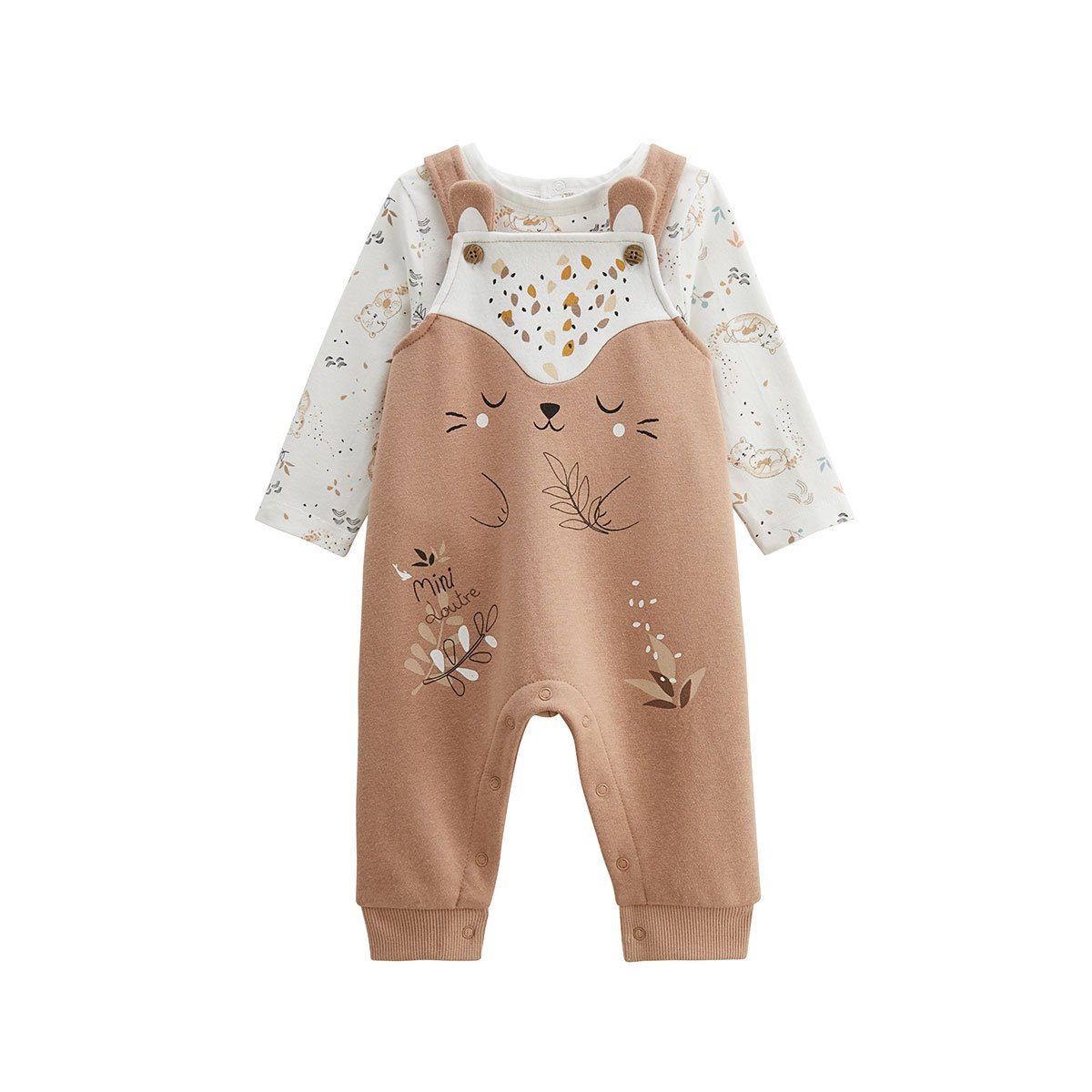 Ensemble salopette bébé en molleton et t-shirt Mini Loutre marron, PETIT BEGUIN