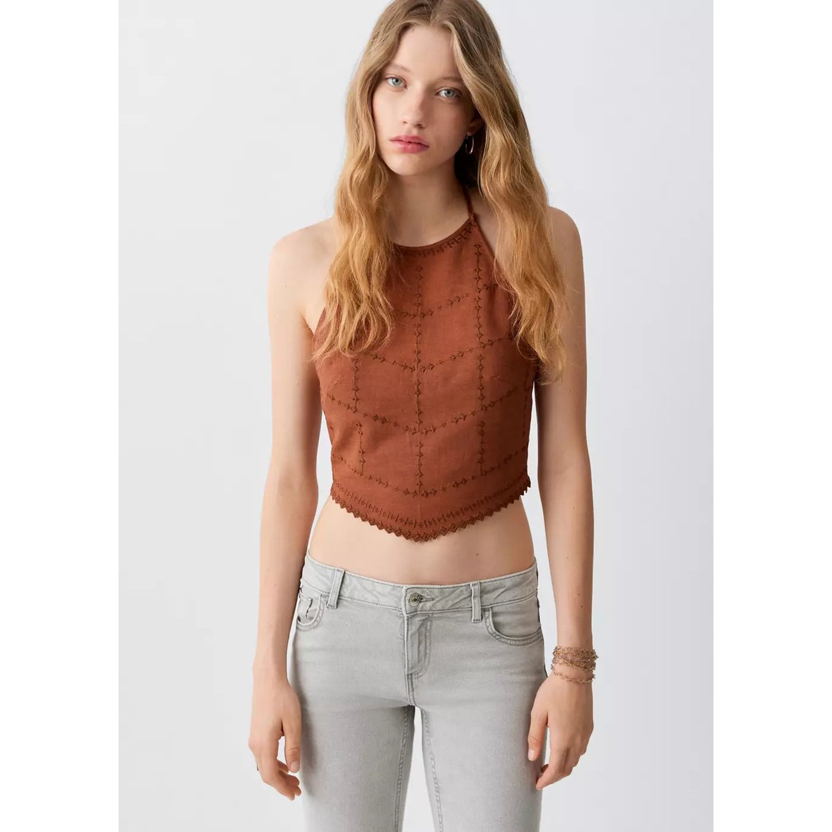 Jean low waist flare gris denim, MANGO TEEN