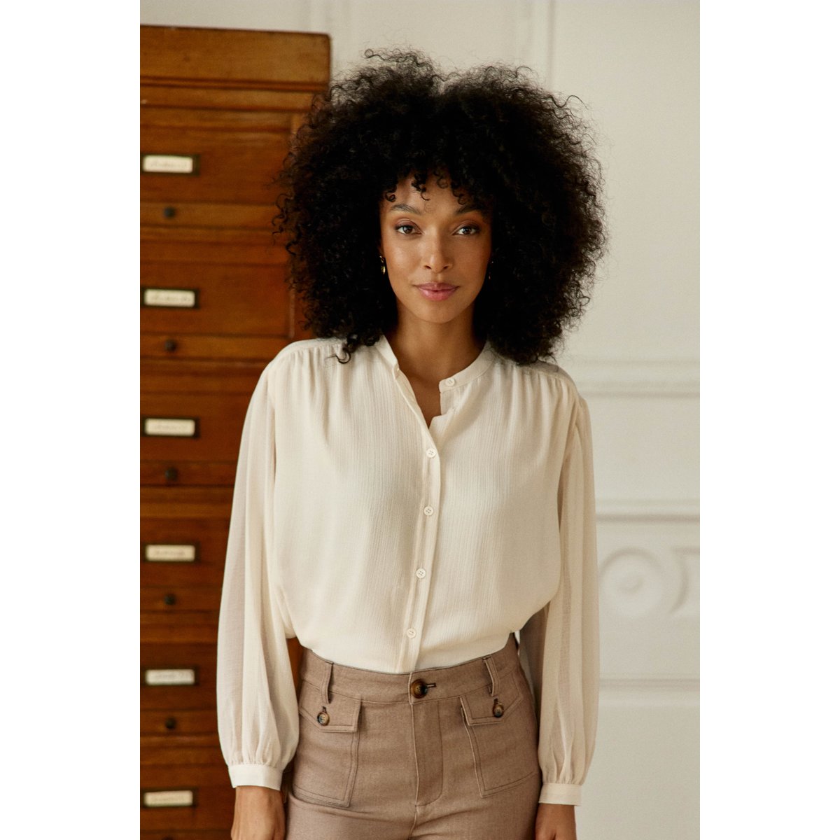 Blouse manches longues col rond uni BRINDO 11-ecru, LA PETITE ETOILE
