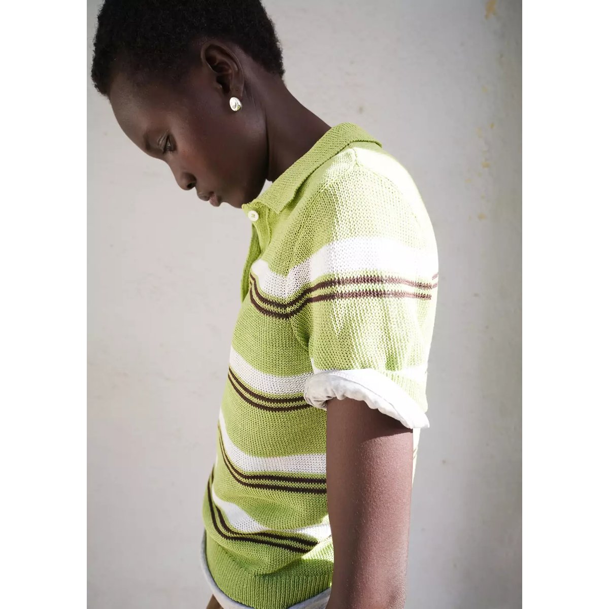 Pull-over maille col polo vert, MANGO
