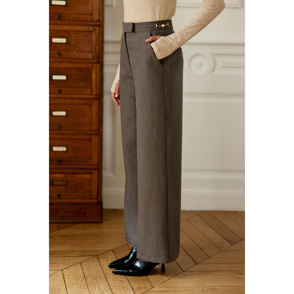 Pantalon droite uni PAOLINO 14-taupe, LA PETITE ETOILE